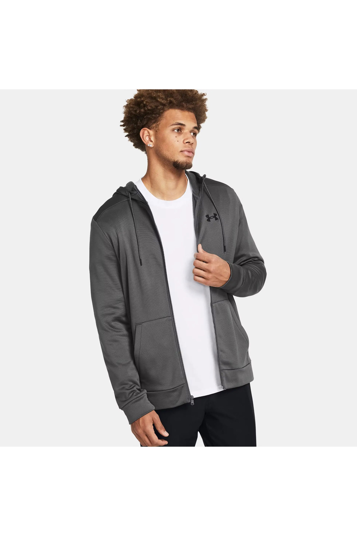 آندر آرمور سویشرت مردانه خاکستری غیررسمی زیپ‌دار از جنس پشم