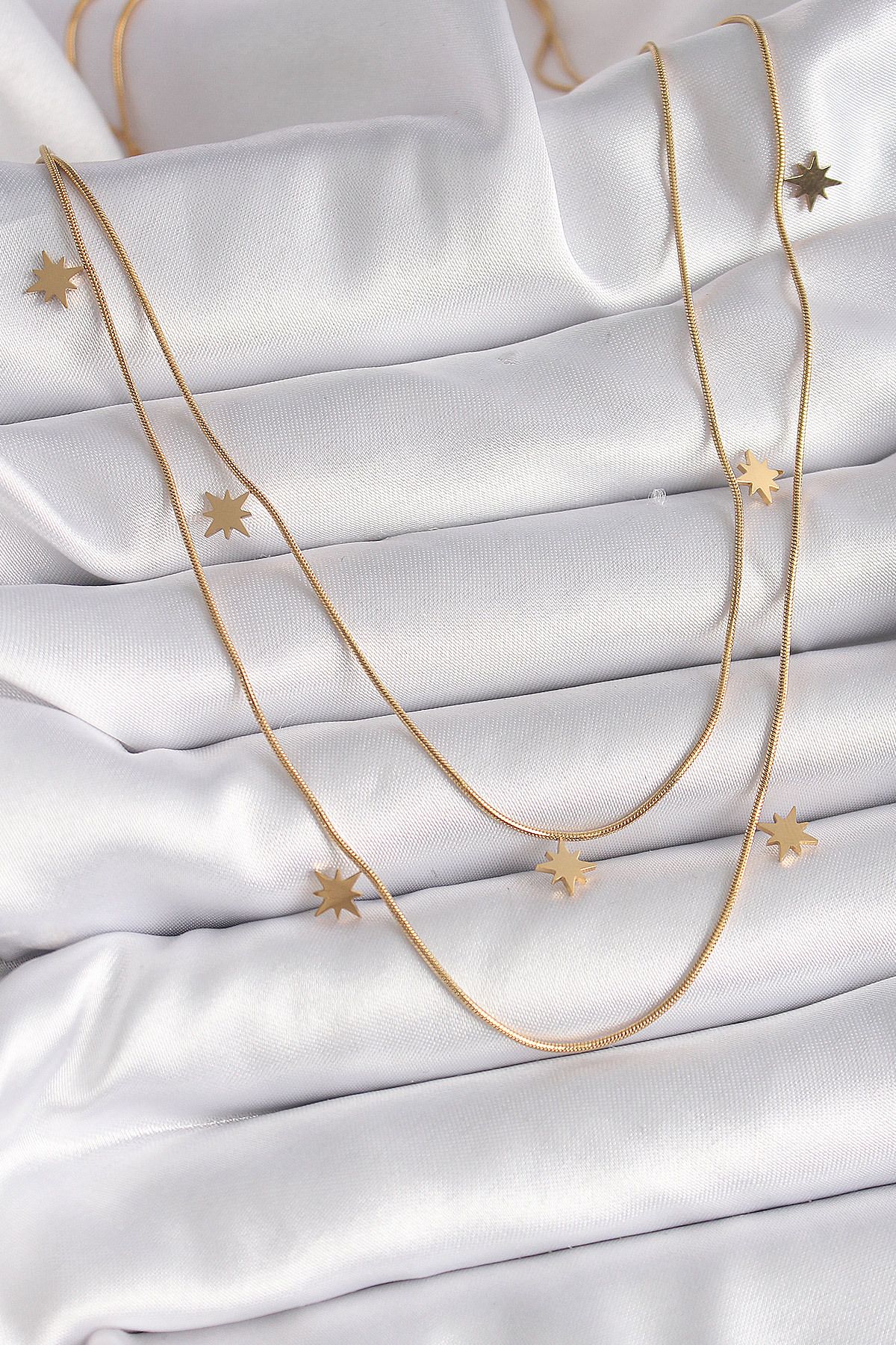 MMB Boutique 316L Çelik Gold Renk Zincir 2'Li Kutup Yıldızı Model Kadın Kolye