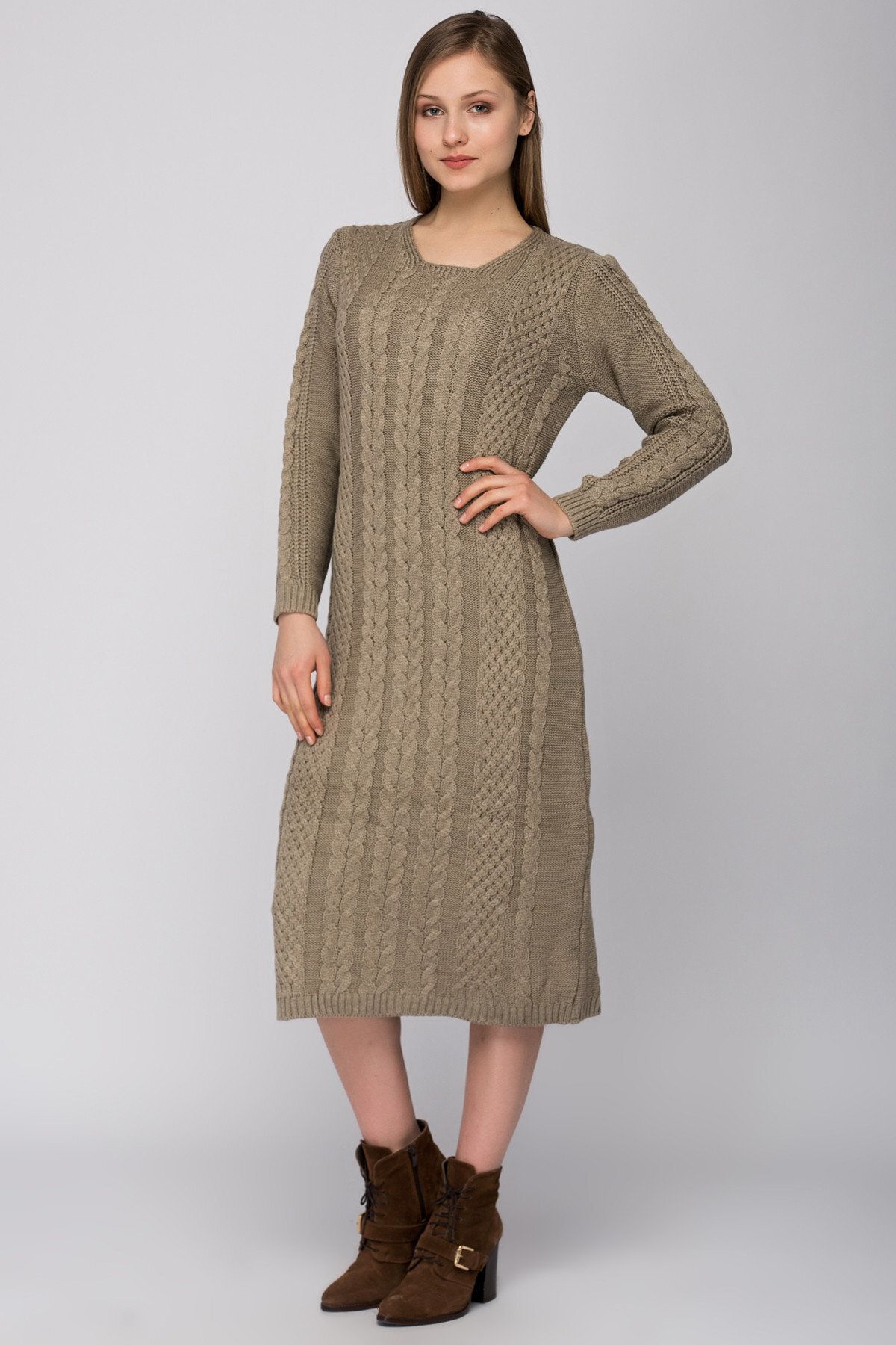 Sense-Rochie tricotată lungă din împletitură de păr |   Trk18281 Mink 1