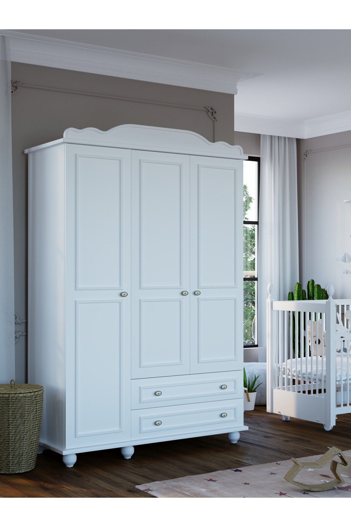 Meltem Smart Kral Beyaz Bebek Odası Üç Kapılı Dolap fotoğrafı 2 (önizleme)