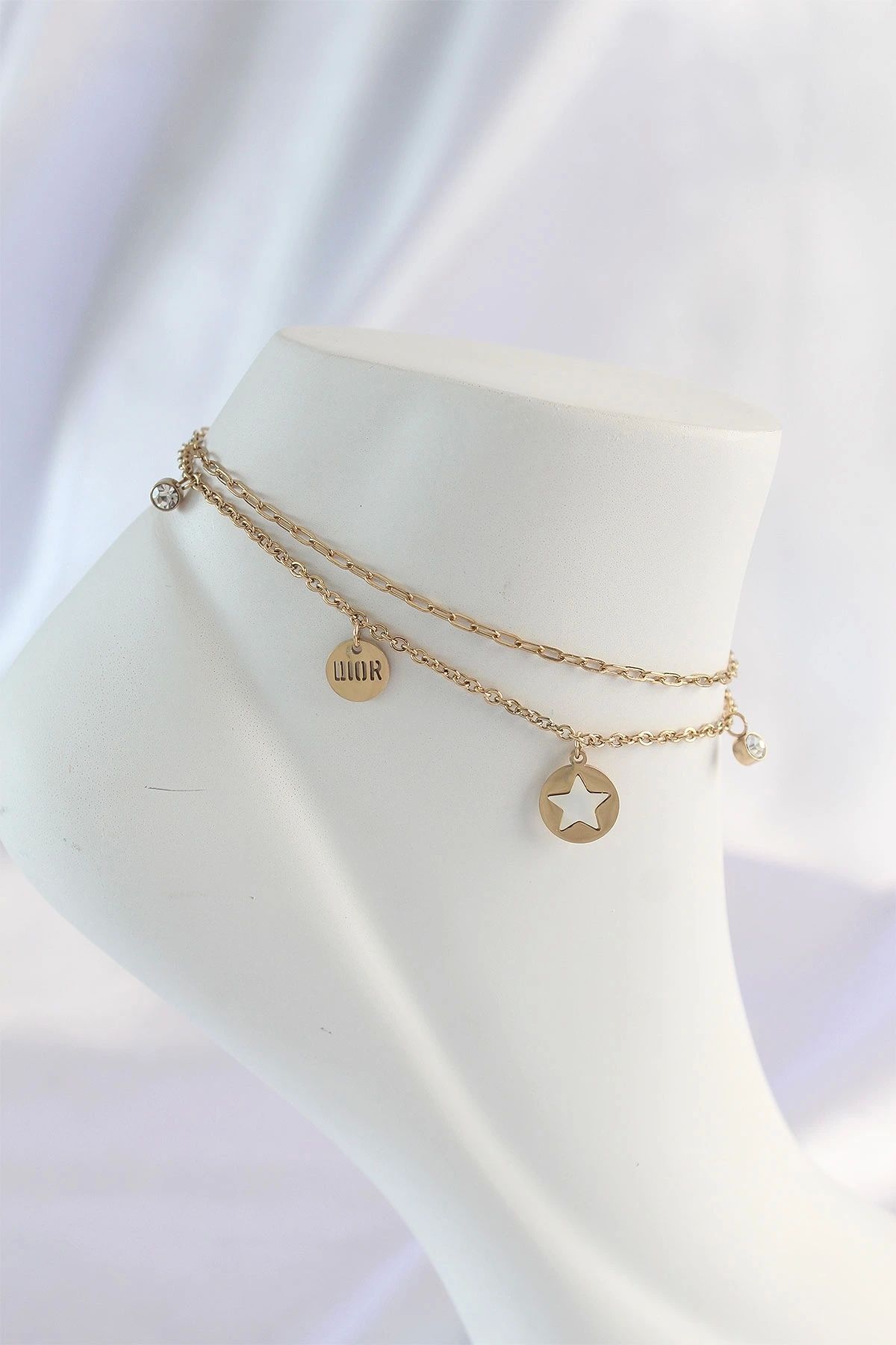 shopwave 316L Çelik Gold Renk Zirkon Taş Detay Yıldız Halhal