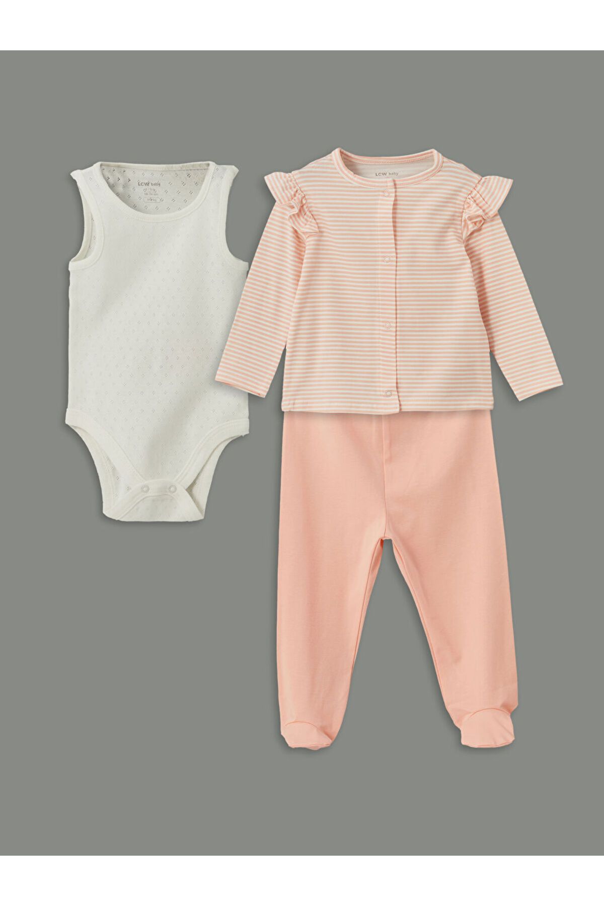 LC Waikiki LCW baby Ekru Çizgili Kız Bebek Patikli Takım