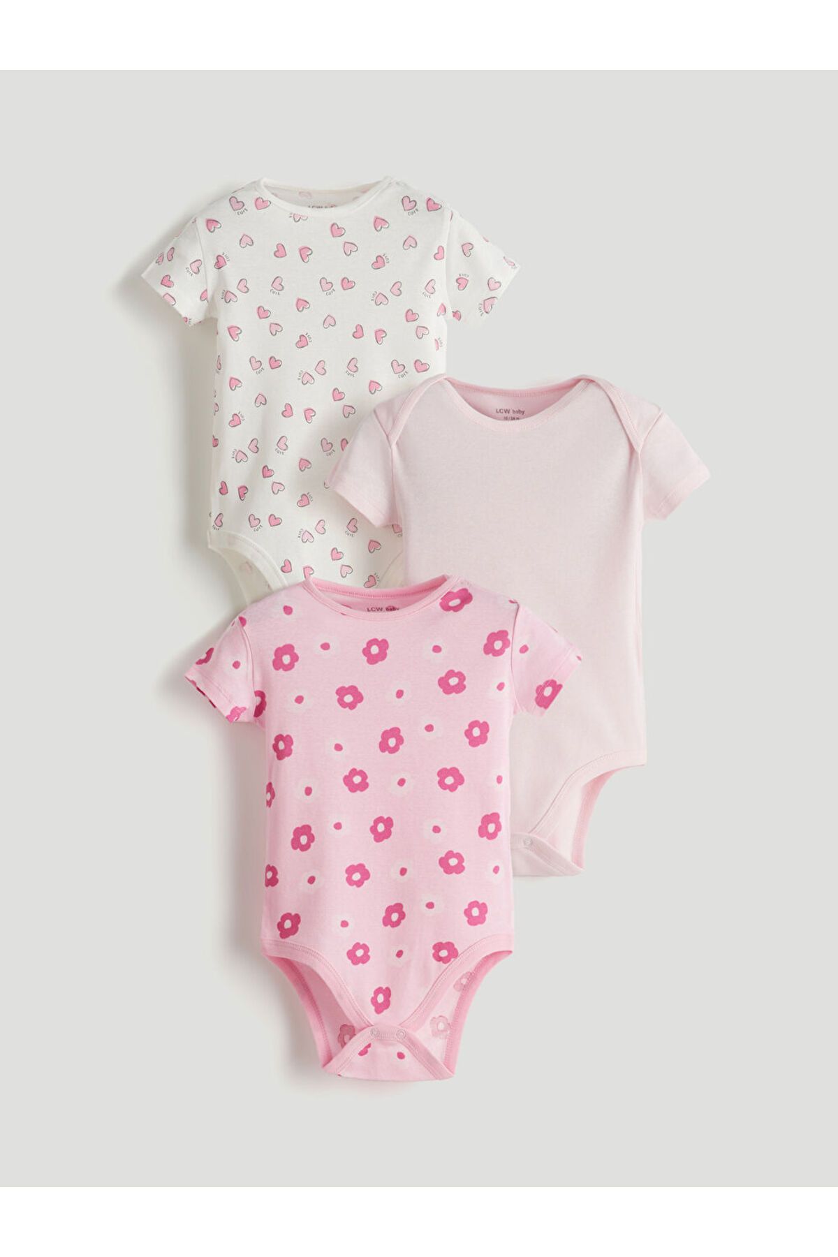 LC Waikiki-Lcw Baby Pink Floral Baby Girl Snap Body 3Pcs 1