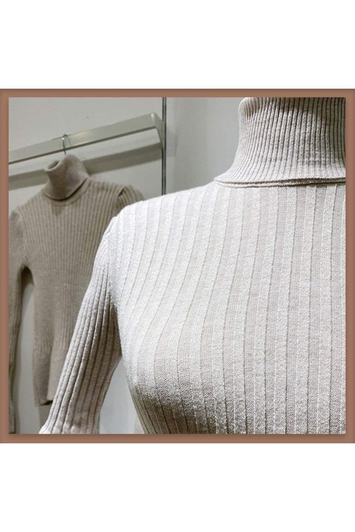 Faya Boutique-Cream Corduroy Knitwear Turtleneck Sweater 4