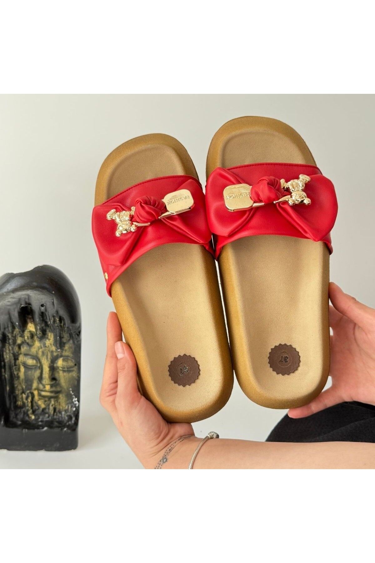 NICK FABRI-Jude Red Skin Teddy Bear Slippers 4