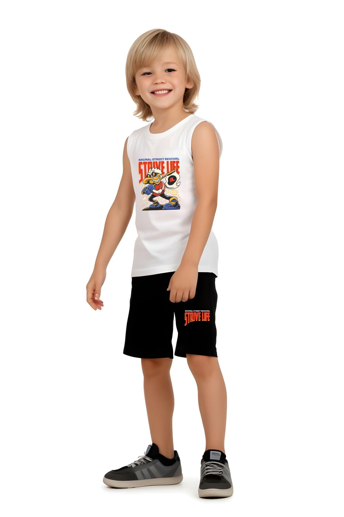 panios kids Set De Sus Și De Jos Pentru Băieți Cu Tricou Și Pantaloni Scurți Cu Imprimeu Strive Duck Masculin - 11 years