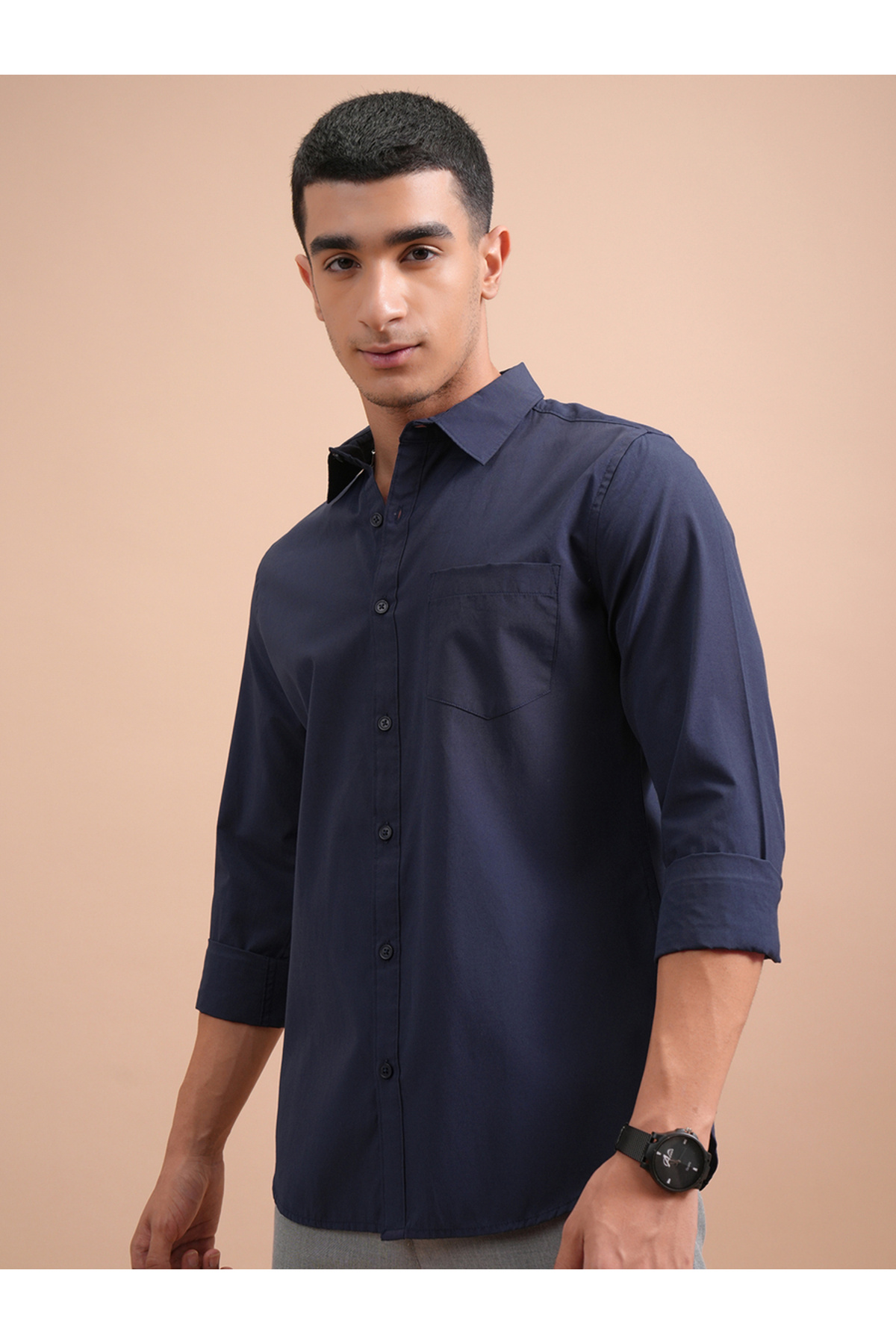 Highlander By Styli-Slim Fit Spread Collar Shirt with Pocket 4