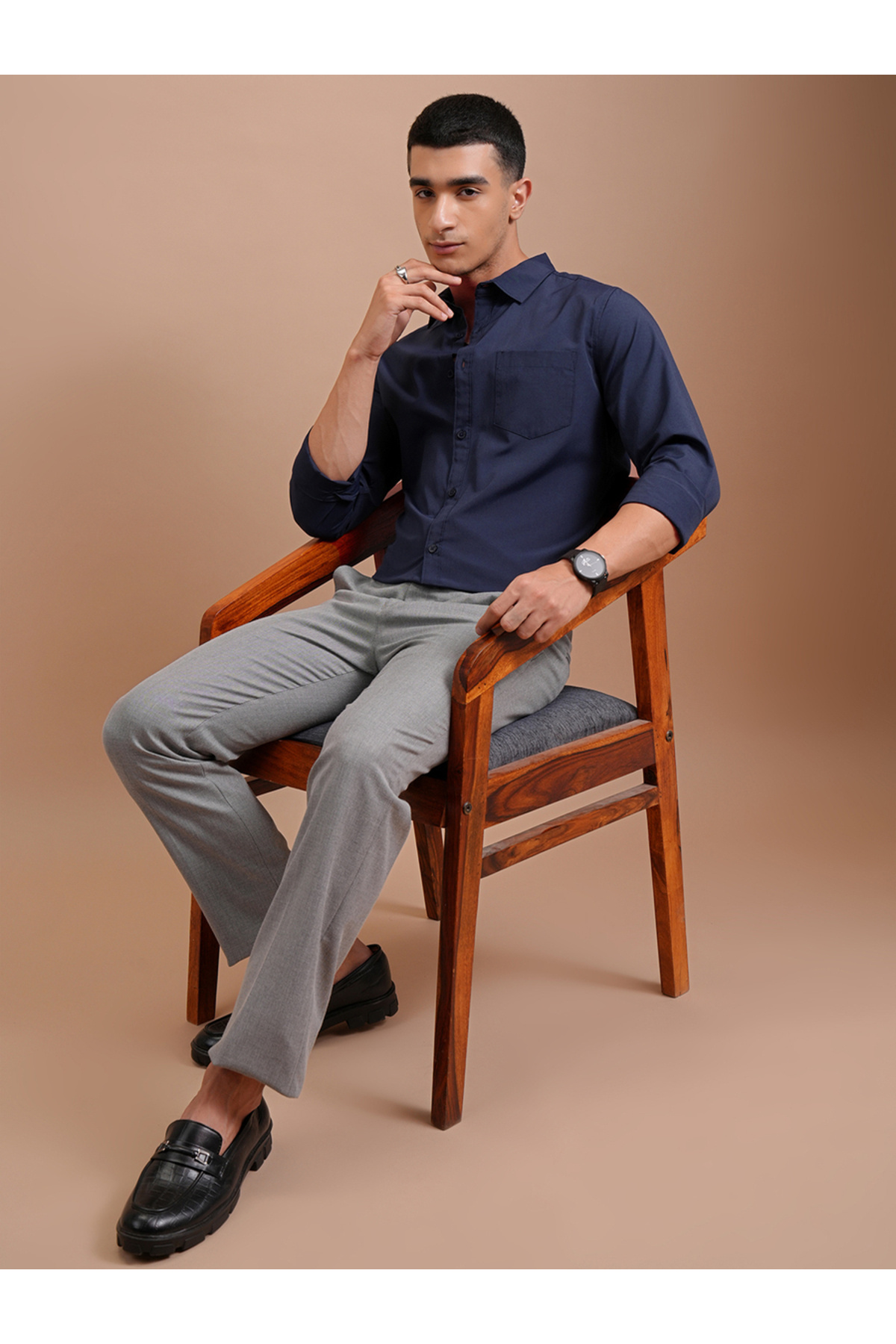 Highlander By Styli-Slim Fit Spread Collar Shirt with Pocket 2
