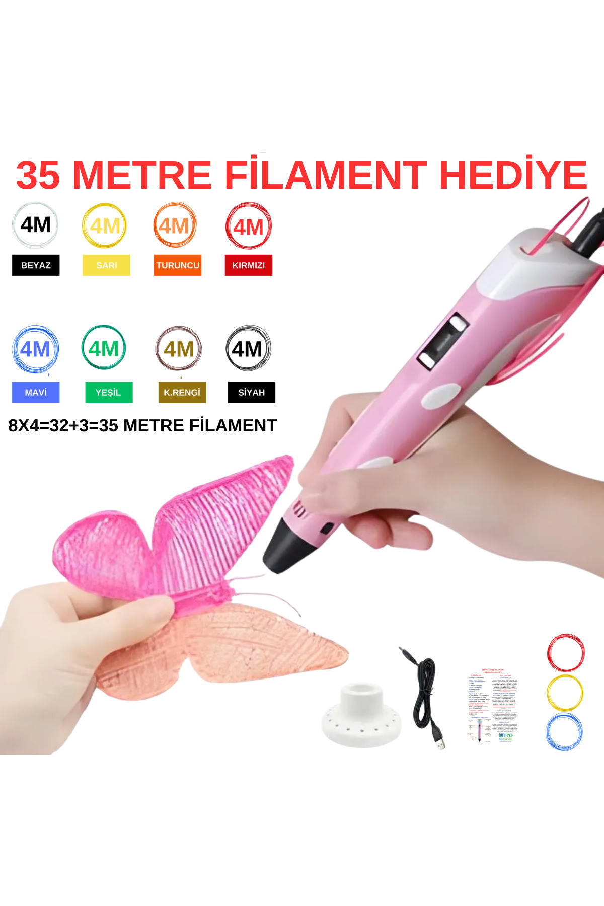 TEKMARKED Pembe 3d Kalem 35 Metre Filament
