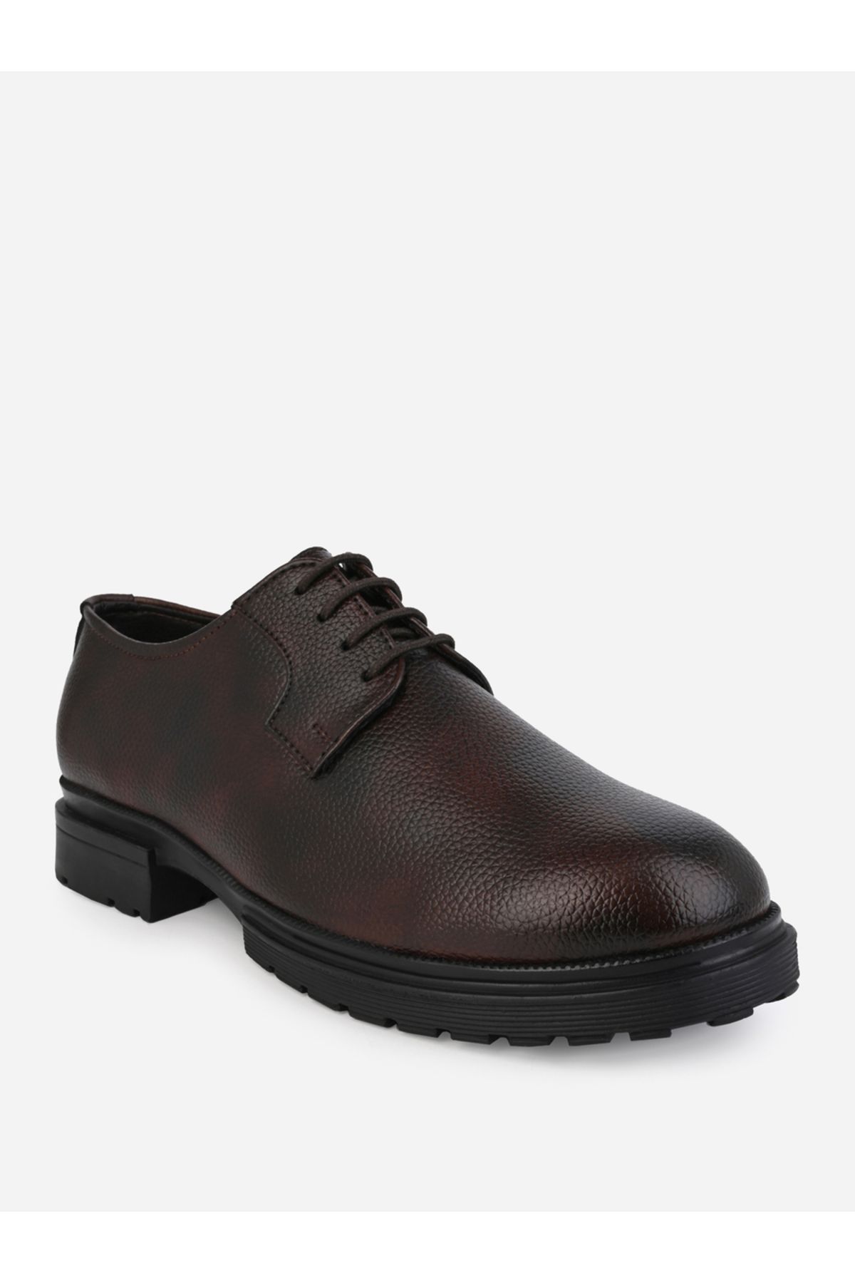 Styli-Textured Faux Leather Lace Up Oxford Shoes 4