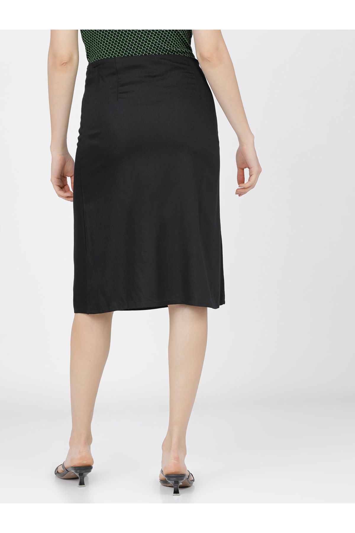 Tokyo Talkies By Styli-Solid Wrap A-Line Skirts with Buttons Detail 3
