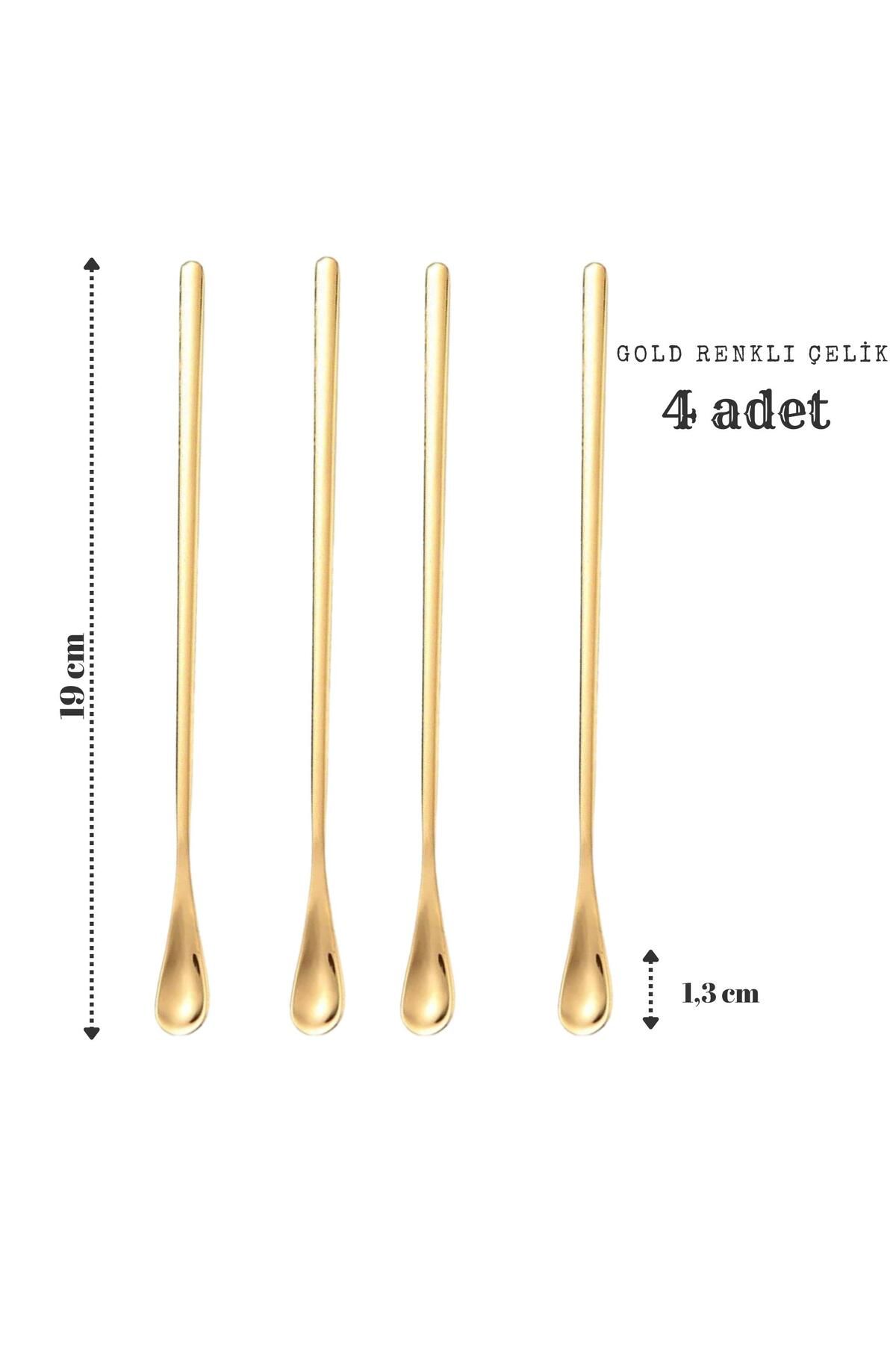 PERLOTUS-304 Steel 19 cm Gold Colored Cocktail Coffee Latte Spoon 4 Pieces 2