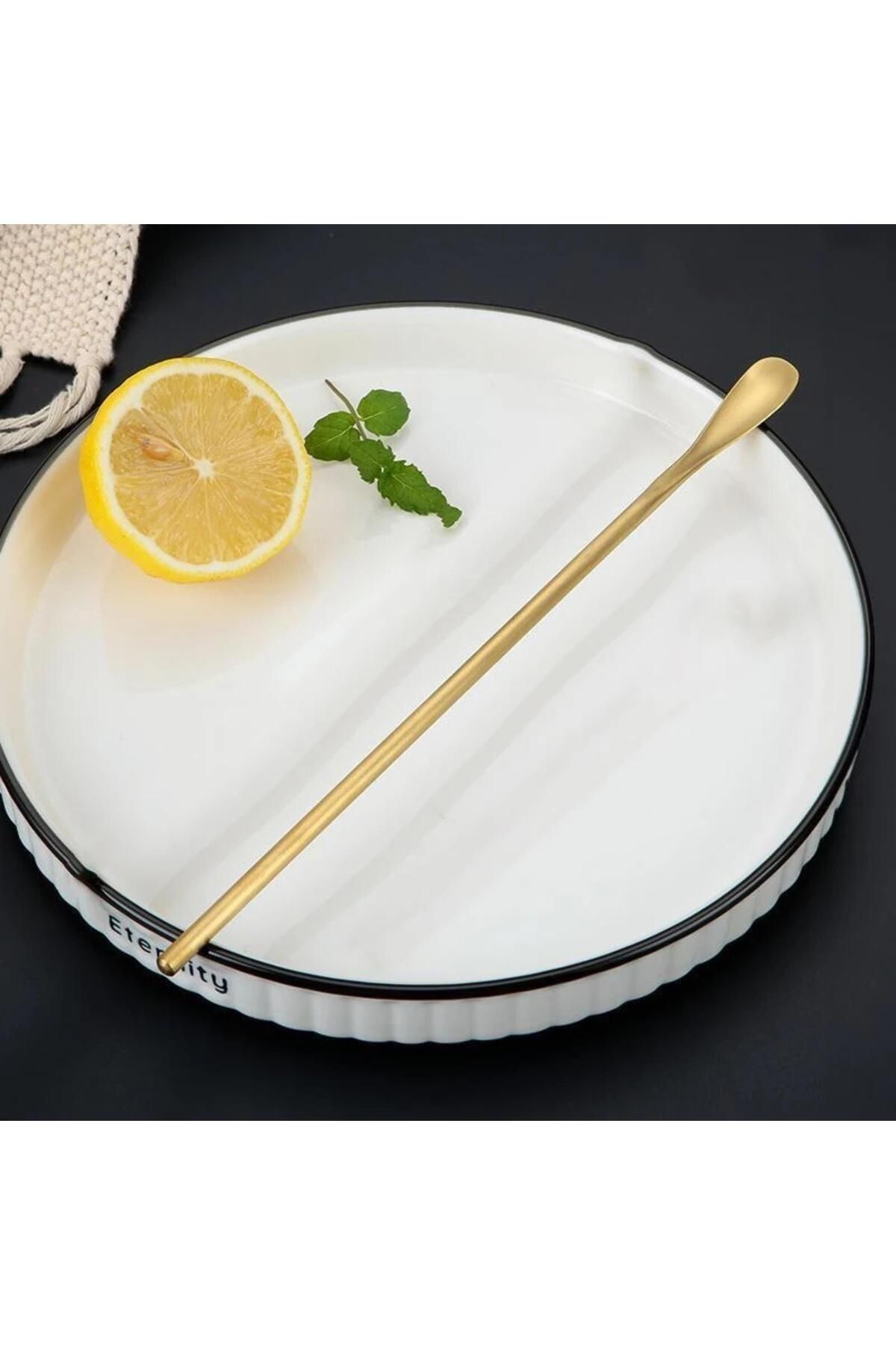 PERLOTUS-304 Steel 19 cm Gold Colored Cocktail Coffee Latte Spoon 4 Pieces 5