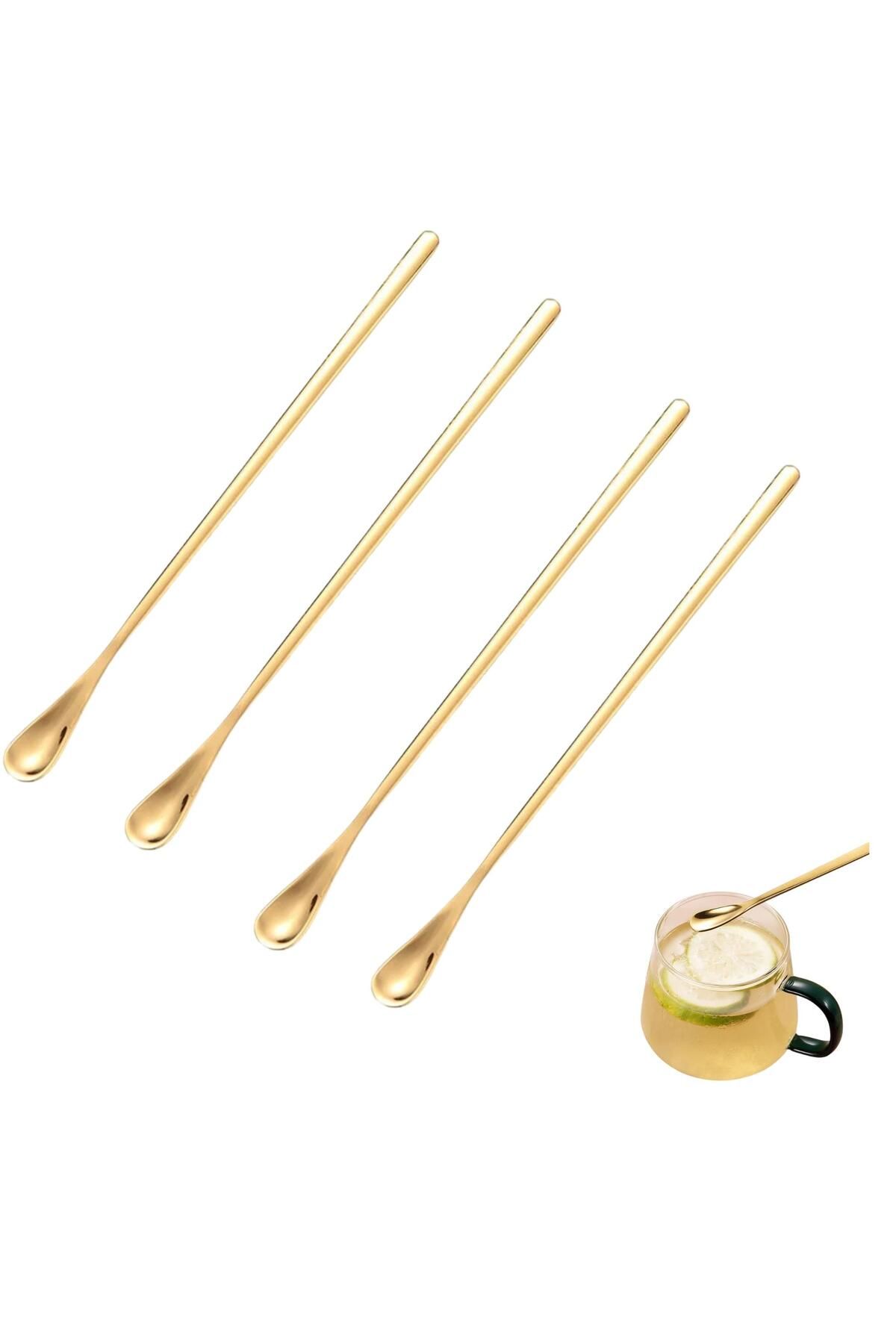 PERLOTUS-304 Steel 19 cm Gold Colored Cocktail Coffee Latte Spoon 4 Pieces 1