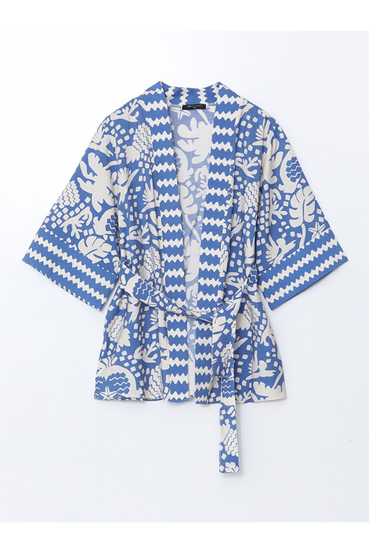 LC Waikiki LCW Comfort Mavi Şal Yaka Desenli Oversize Kadın Kimono