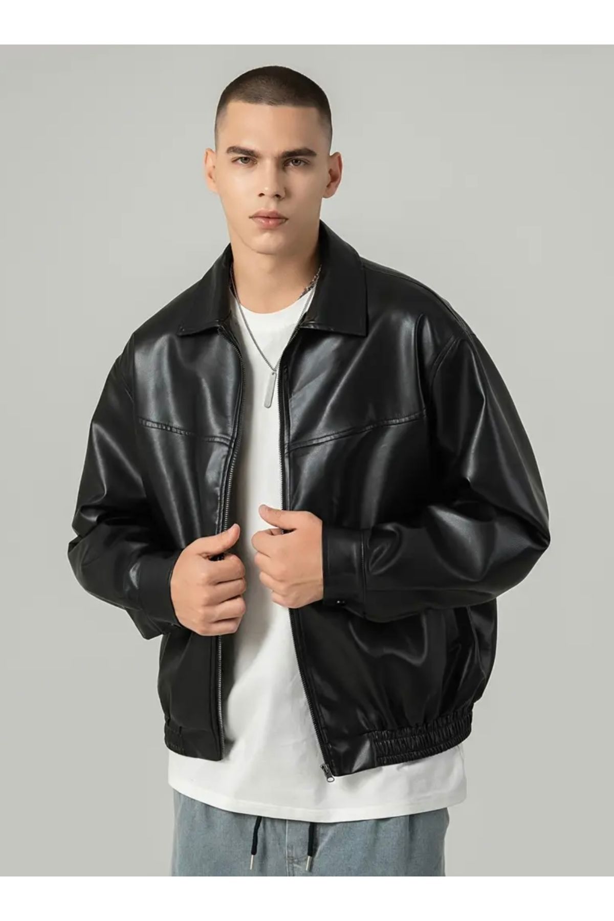 çerme-Men's Shirt - Regular Fit Leather Jacket 3