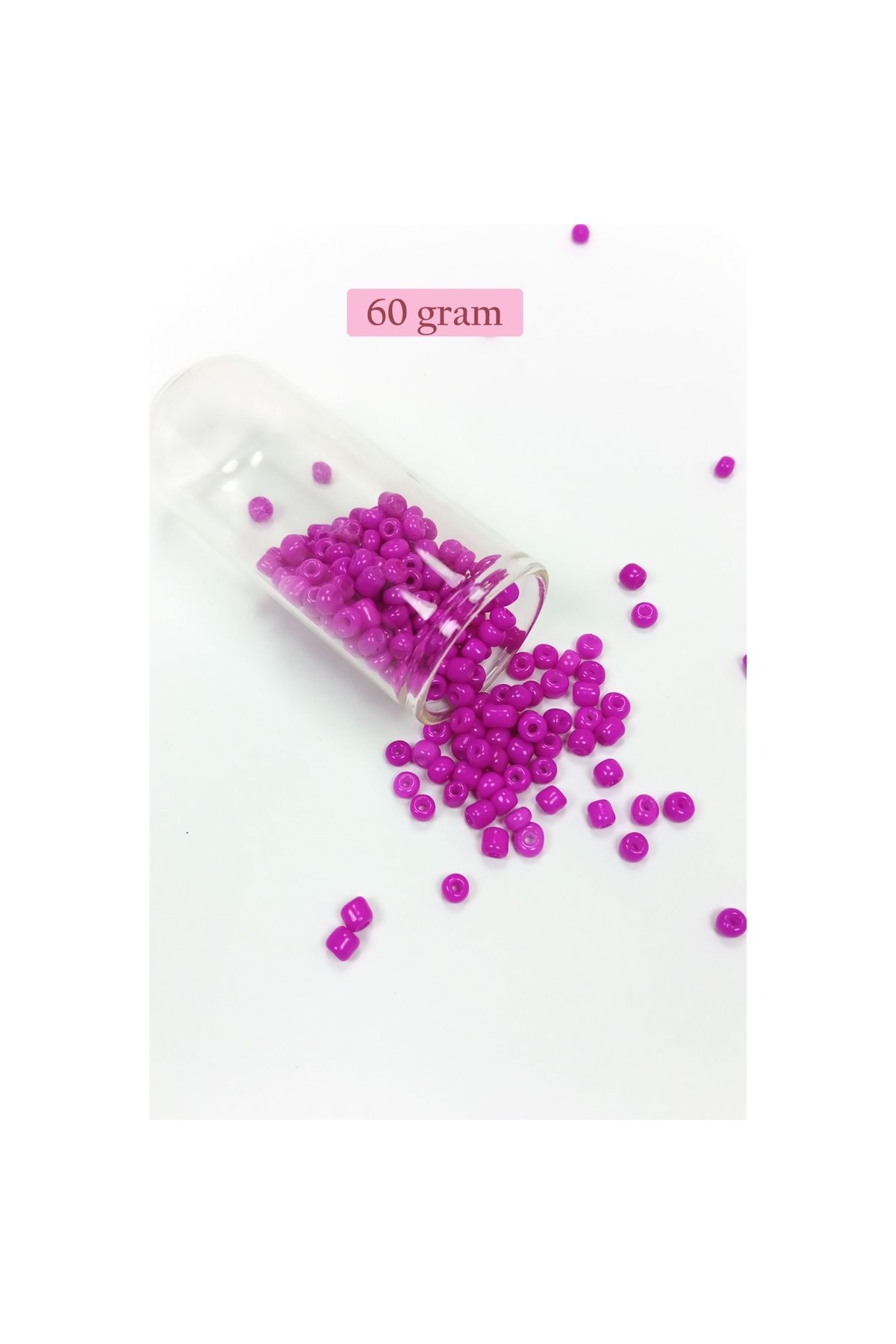 maarketim Dökme Cam Kum Boncuk Büyük Boy (6/0) 4 mm - 60 Gram - Fuşya