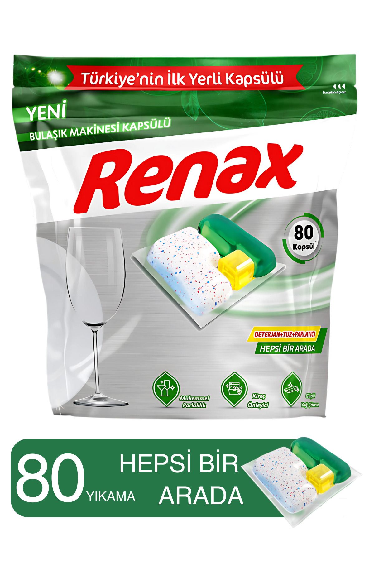 RENAX Bulaşık Makinesi Kapsülü Hepsi Bir Arada 80 Li