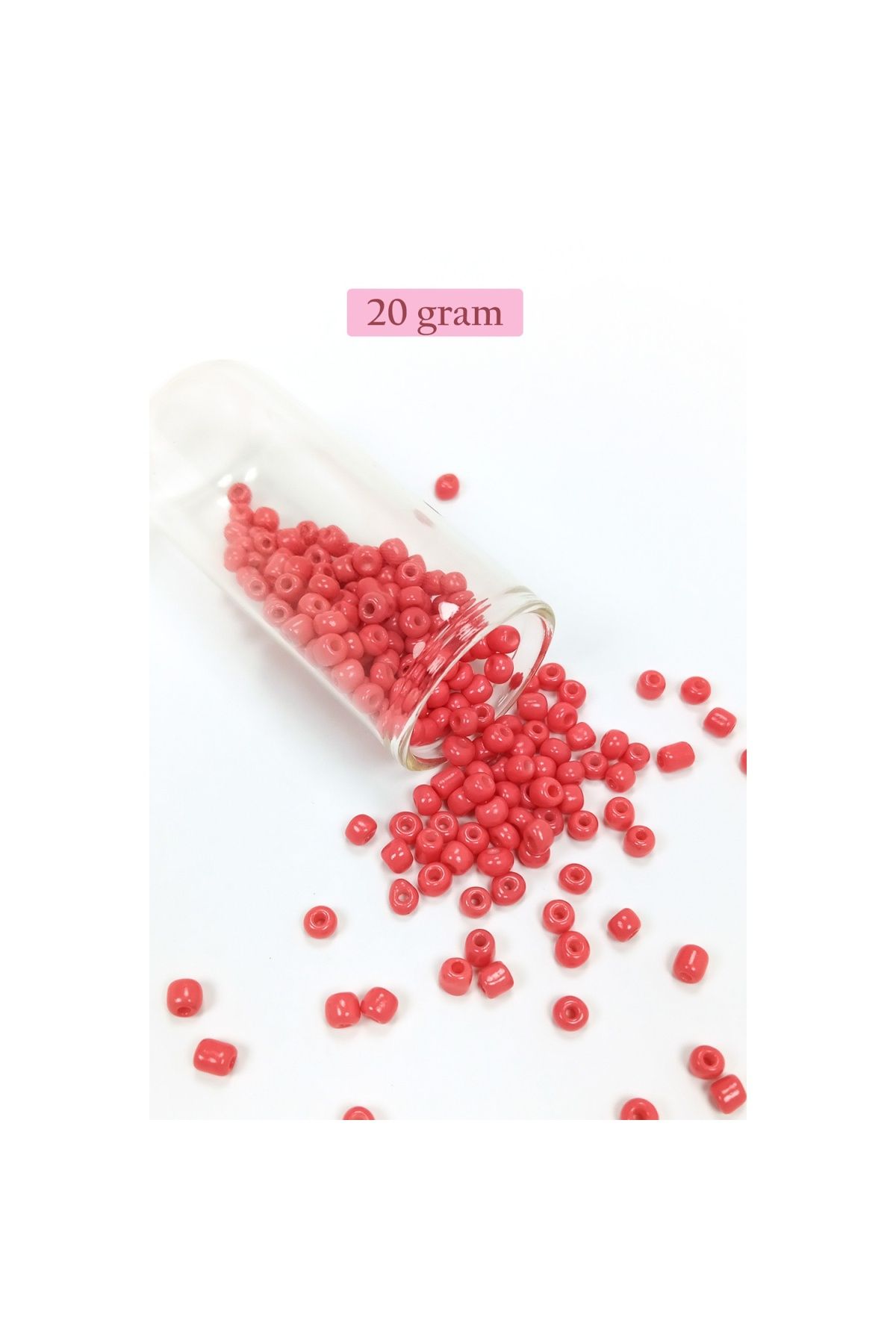 maarketim Dökme Cam Kum Boncuk Büyük Boy (6/0) 4 mm - 20 Gram - Açık Kırmızı