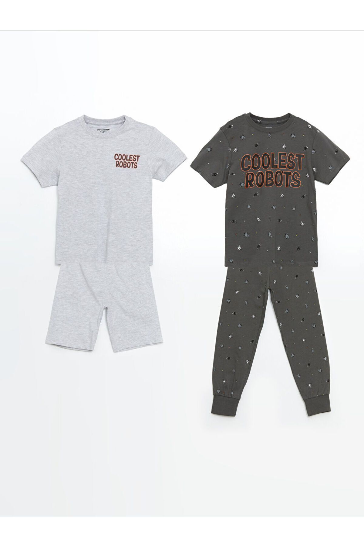 LC Waikiki LCW Kids Gri Bisiklet Yaka Baskılı Erkek Çocuk Pijama Takımı 2'li