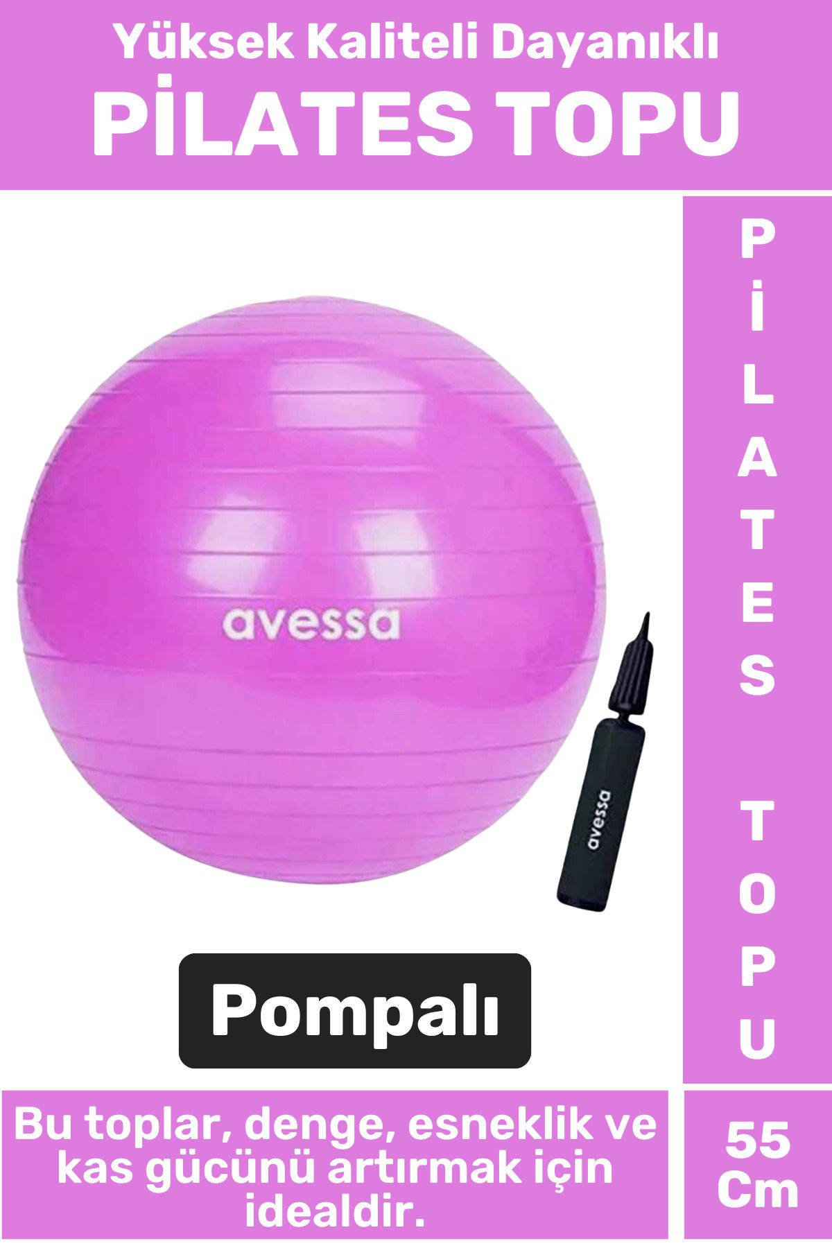 Wintoup Premium Dayanıklı Fitness Egzersiz Aerobik Pilates Şişirme Pompası Hediyeli 55 Cm PİLATES TOPU