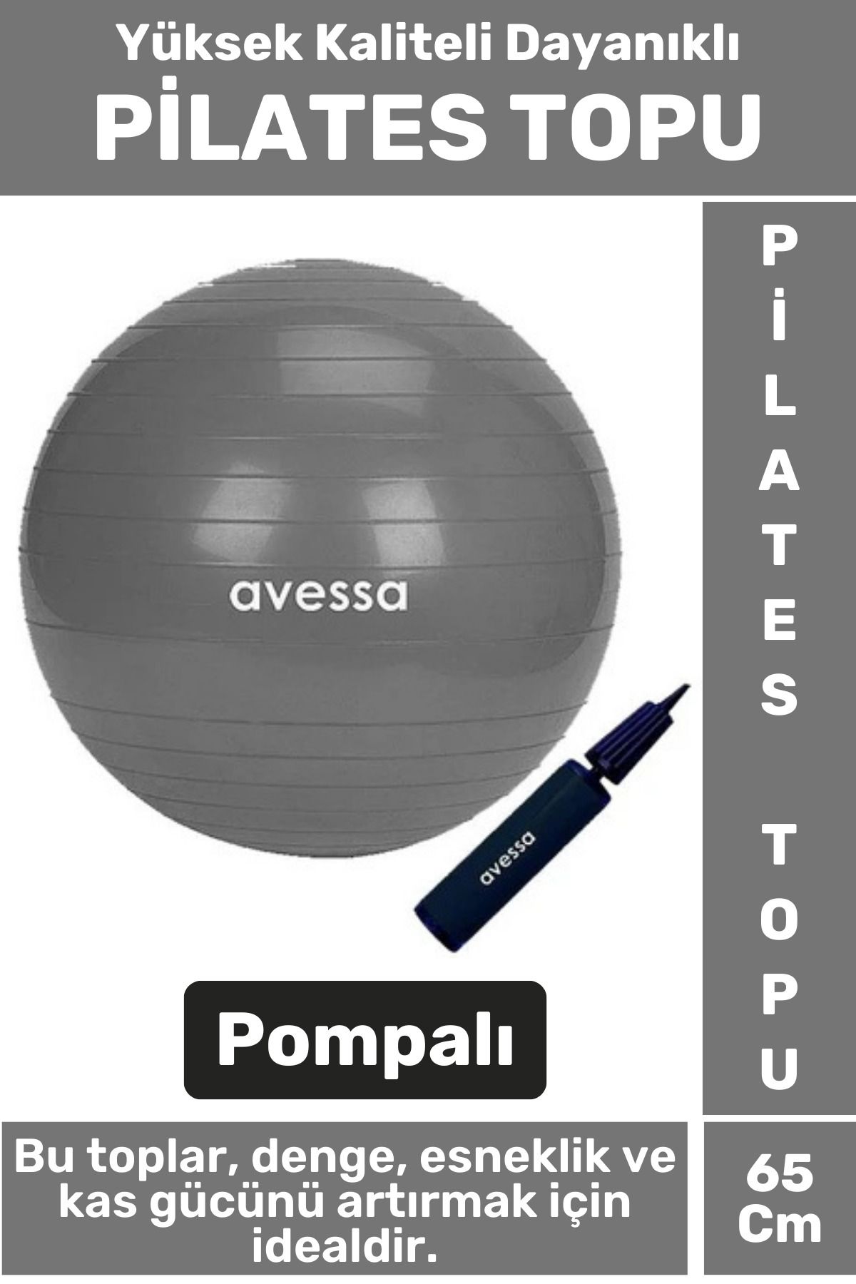 Wintoup Premium Dayanıklı Fitness Egzersiz Aerobik Pilates Şişirme Pompası Hediyeli 65 Cm PİLATES TOPU