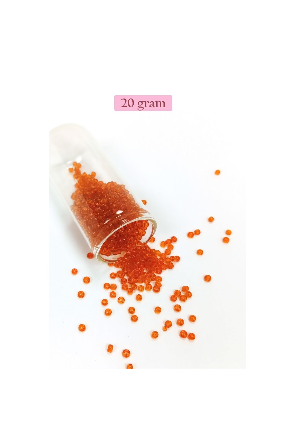 maarketim Dökme Cam Kum Boncuk (8/0) 3 mm - 20 Gram - Şeffaf Turuncu