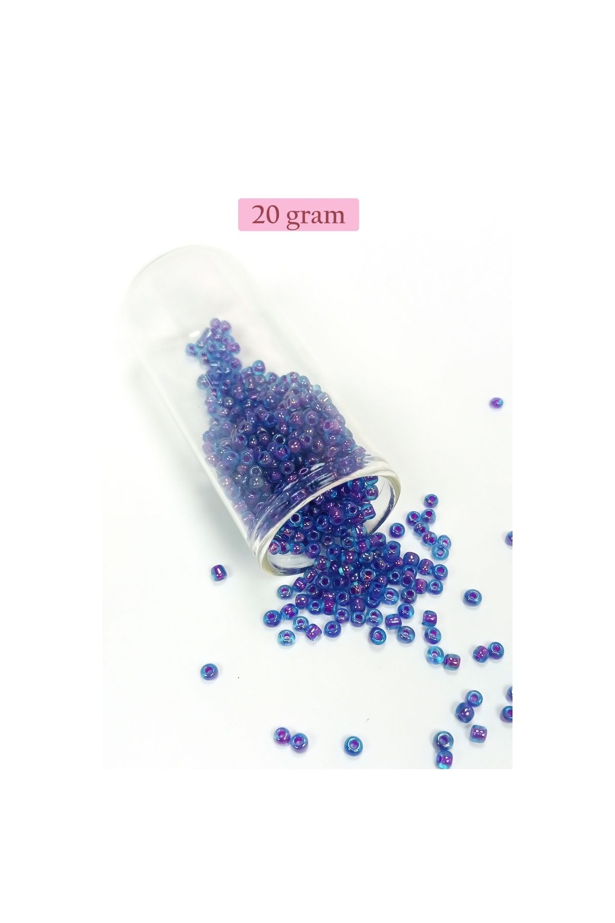 maarketim Dökme Cam Kum Boncuk (8/0) 3 mm - 20 Gram - Şeffaf Mavi