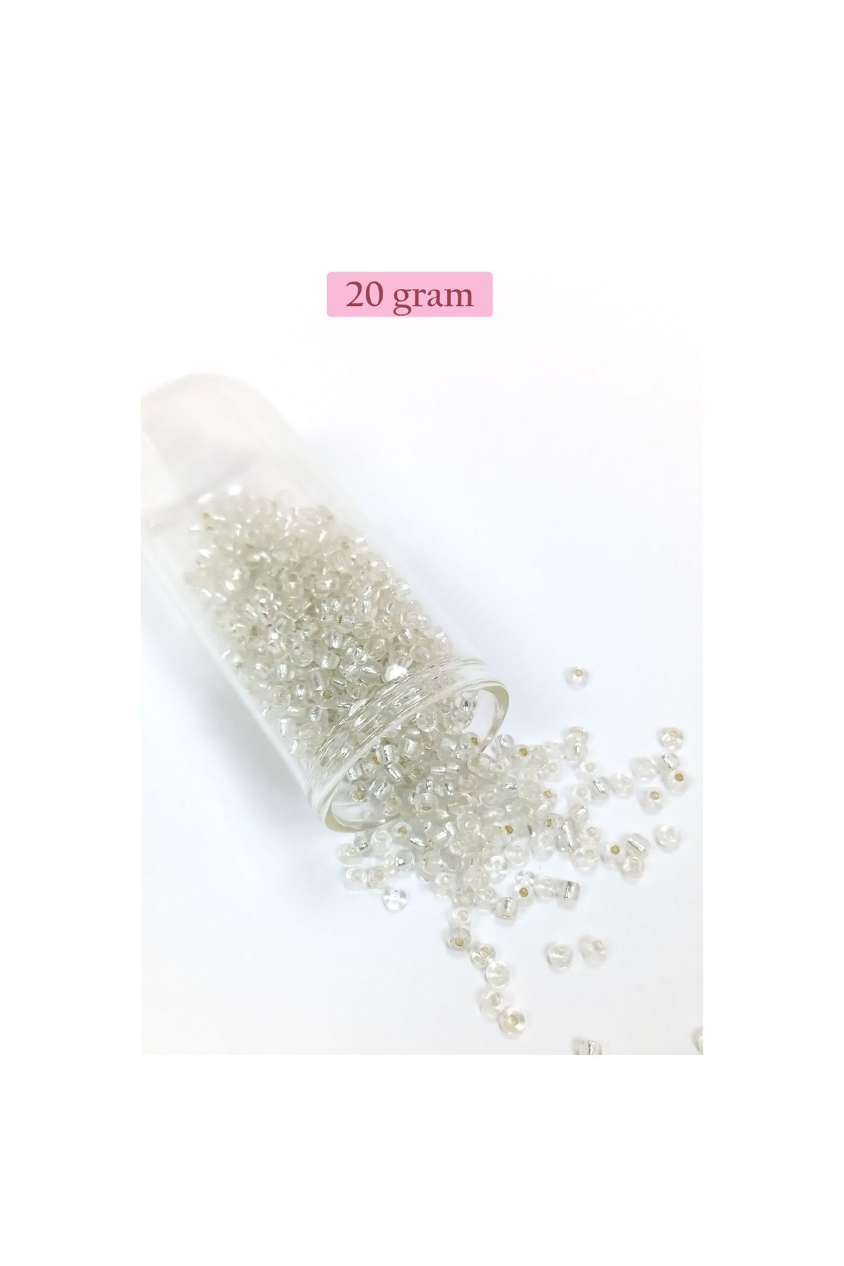 maarketim Dökme Cam Kum Boncuk (8/0) 3 mm - 20 Gram - Şeffaf Gümüş
