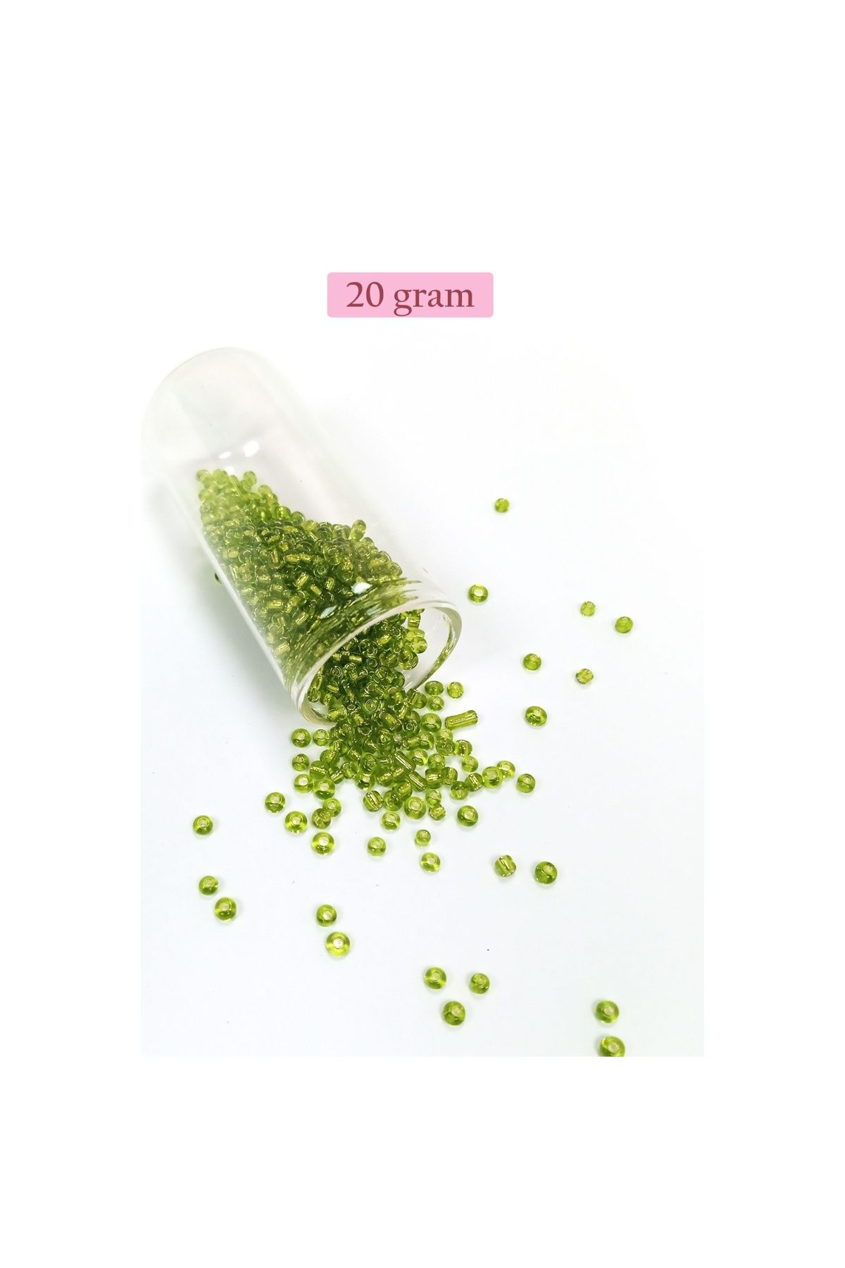 maarketim Dökme Cam Kum Boncuk (8/0) 3 mm - 20 Gram - Şeffaf Yeşil