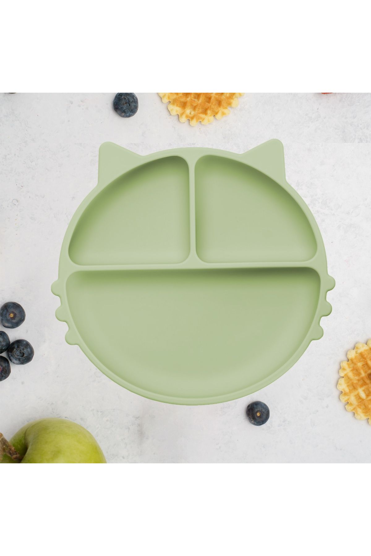 APPEKIDS Farfurie Compartimentata Din Silicon Cu Ventoza, Appekids - Kitty - Raw Green - Mărime unică