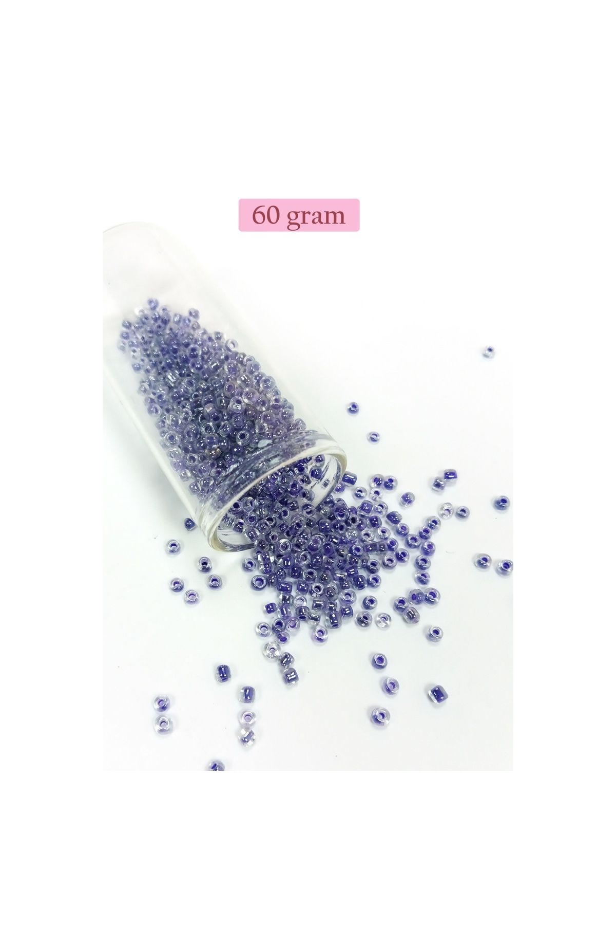 maarketim Dökme Cam Kum Boncuk (8/0) 3 mm - 60 Gram - Şeffaf Mor Beyaz