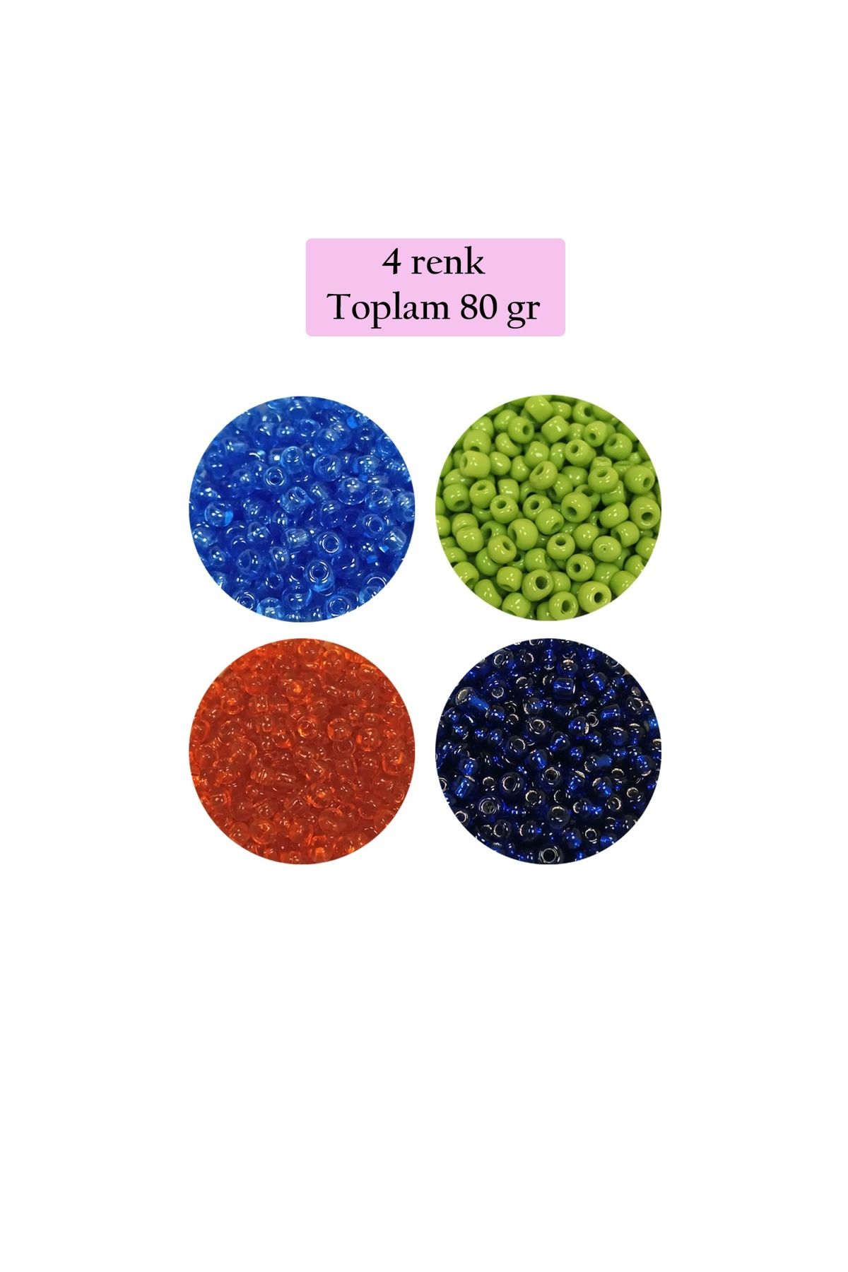 maarketim Dökme Cam Kum Boncuk (8/0) 3 mm - 4 Renk - Toplam 80 Gram