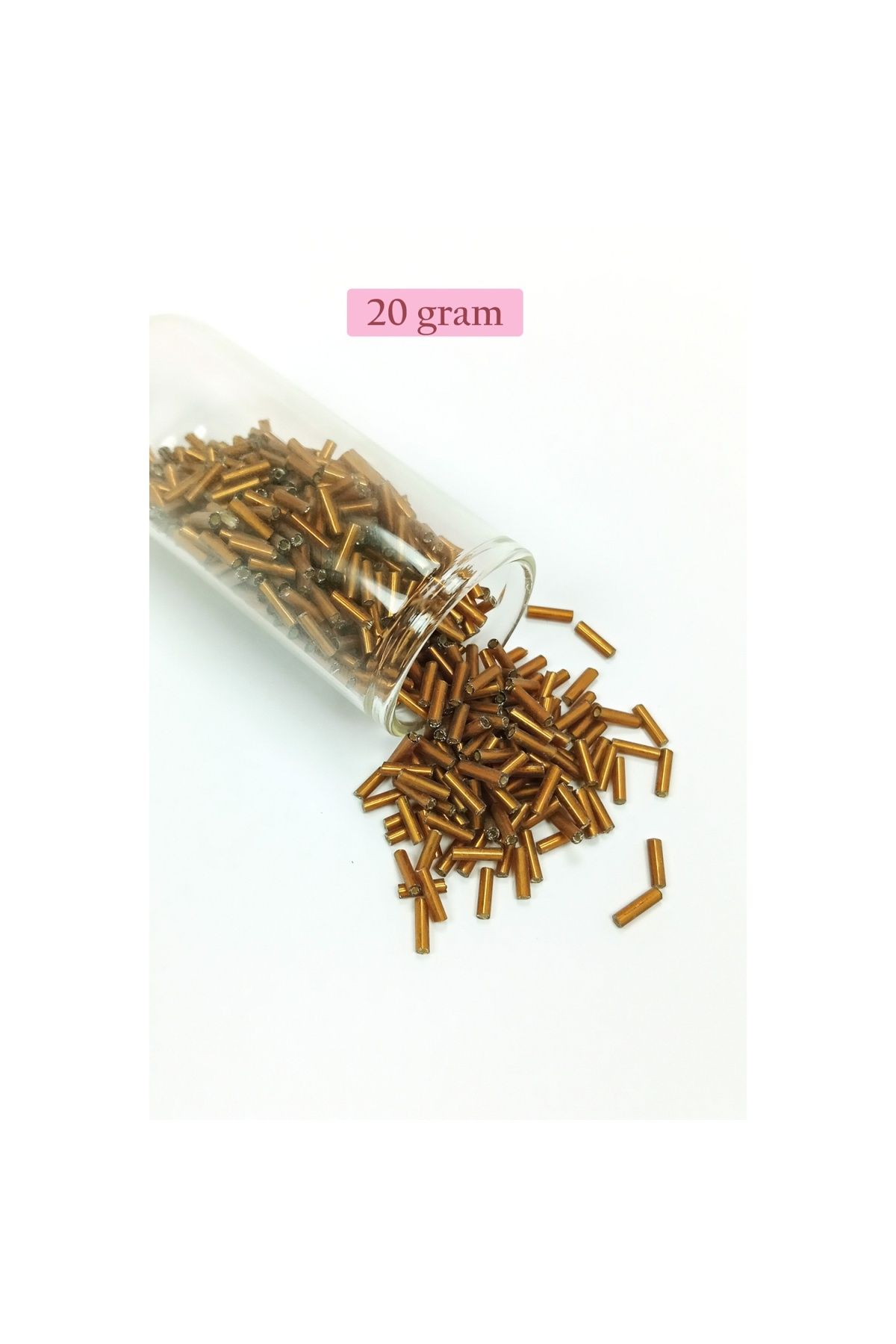 maarketim Uzun Boru Kesme Boncuk Çap 2mm Uzunluk 10 mm - 20 Gram - Koyu Altın