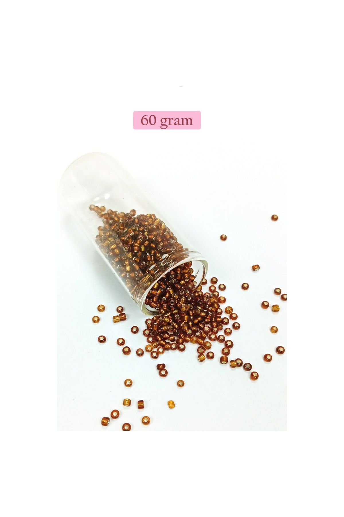 maarketim Dökme Cam Kum Boncuk (8/0) 3 mm - 60 Gram - Şeffaf Kahve