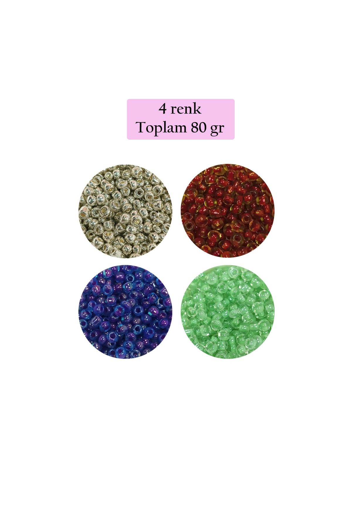 maarketim Dökme Cam Kum Boncuk (8/0) 3 mm - 4 Renk - Toplam 80 Gram