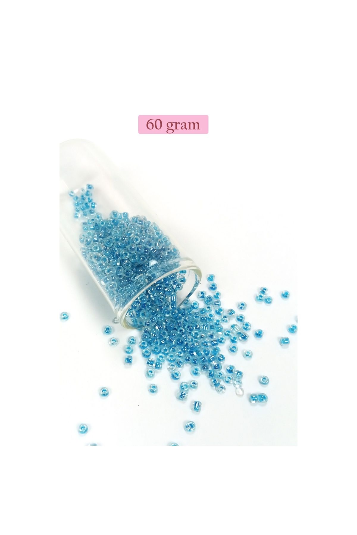 maarketim Dökme Cam Kum Boncuk (8/0) 3 mm - 60 Gram - Şeffaf Gök Mavi