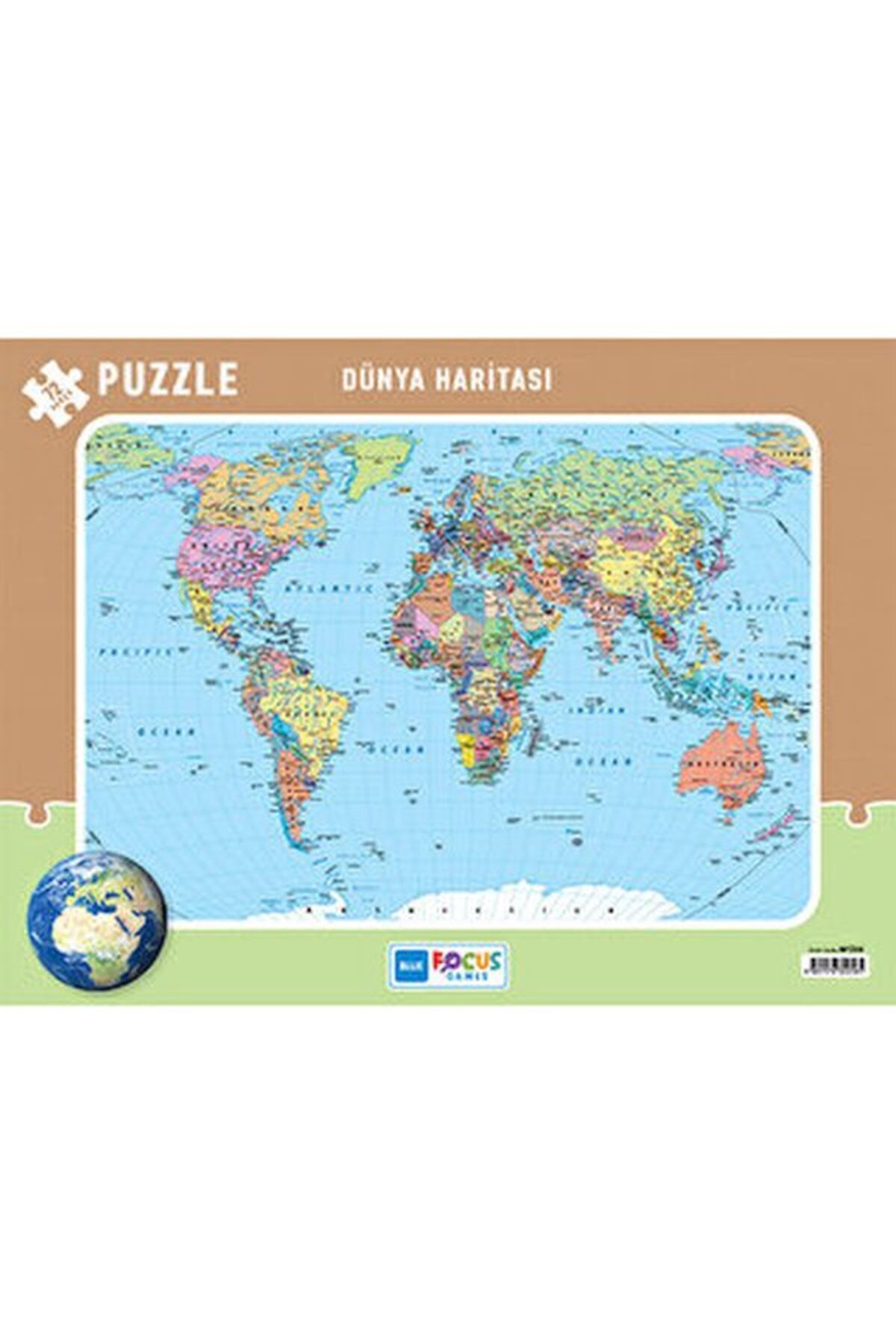 Blue Focus Yayınları Blue Focus 72 Parça Dünya Haritası Frame Puzzle