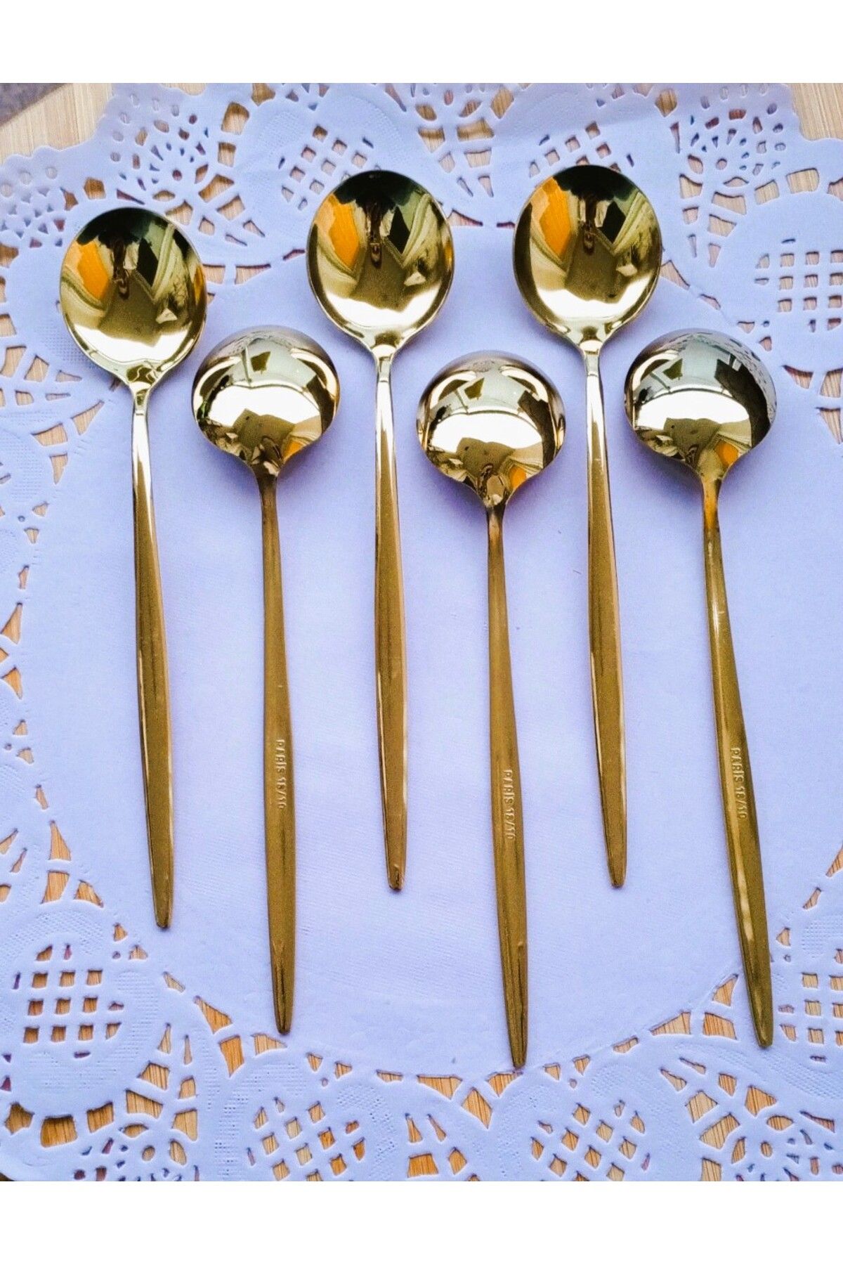 TARIK HOME-Gold Color 6-Piece Luxury Dessert Spoon (18/10) 3