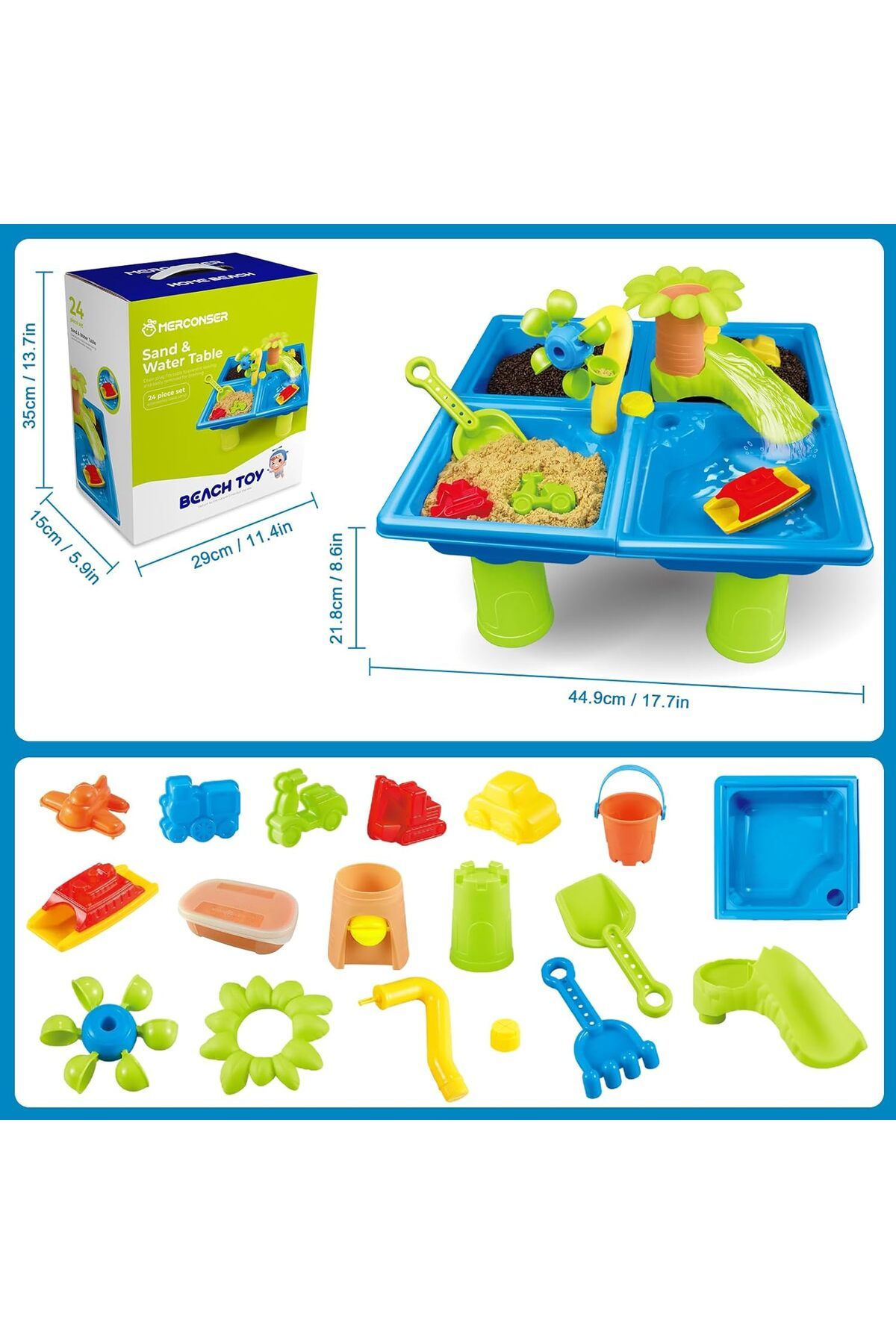 Yelajoy-24 Pc Set,4-in-1 Sand and Water Table Beach Play Activity Table for Toddlers,Hands-On Learning Toy 3
