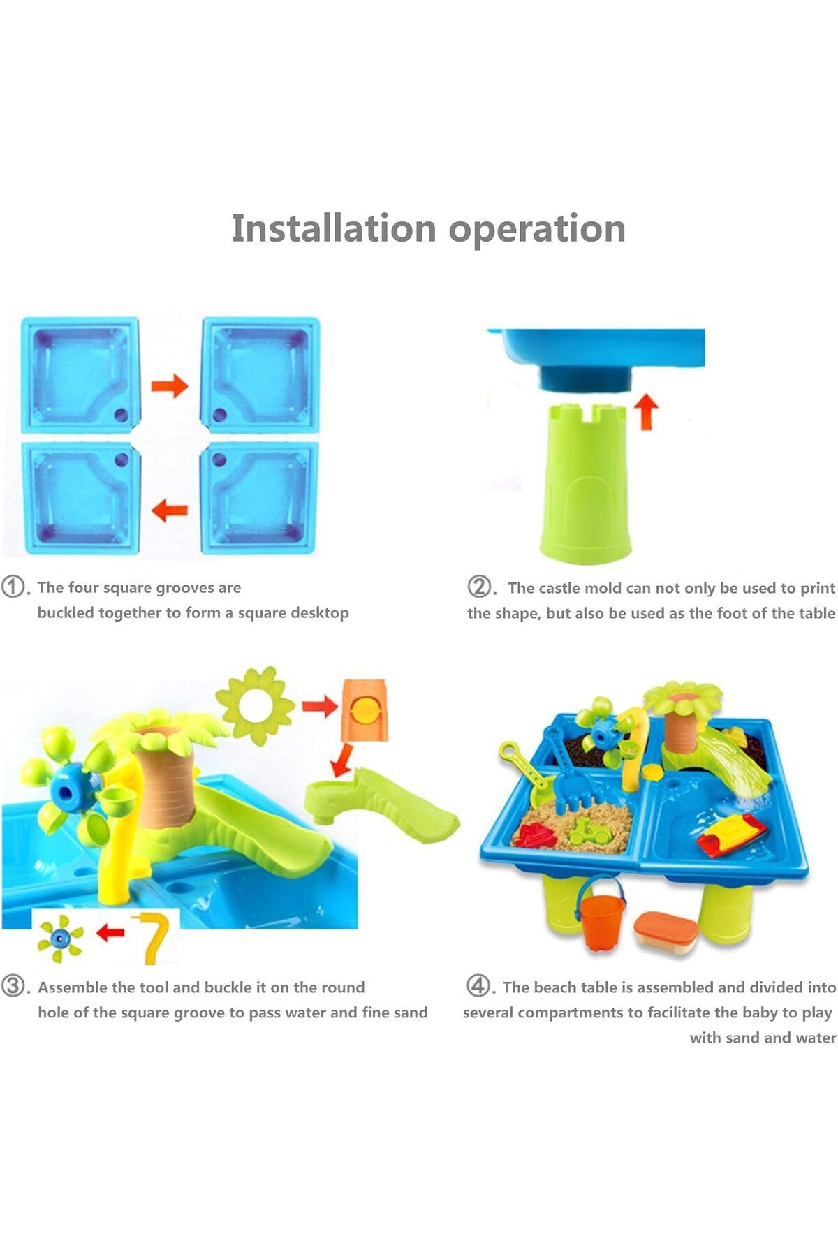 Yelajoy-24 Pc Set,4-in-1 Sand and Water Table Beach Play Activity Table for Toddlers,Hands-On Learning Toy 8