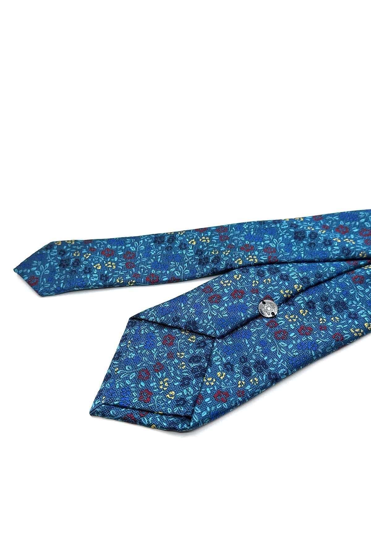 Kravatkolik-Turquoise Flower Pattern Classic Tie with Handkerchief Kk13156 6