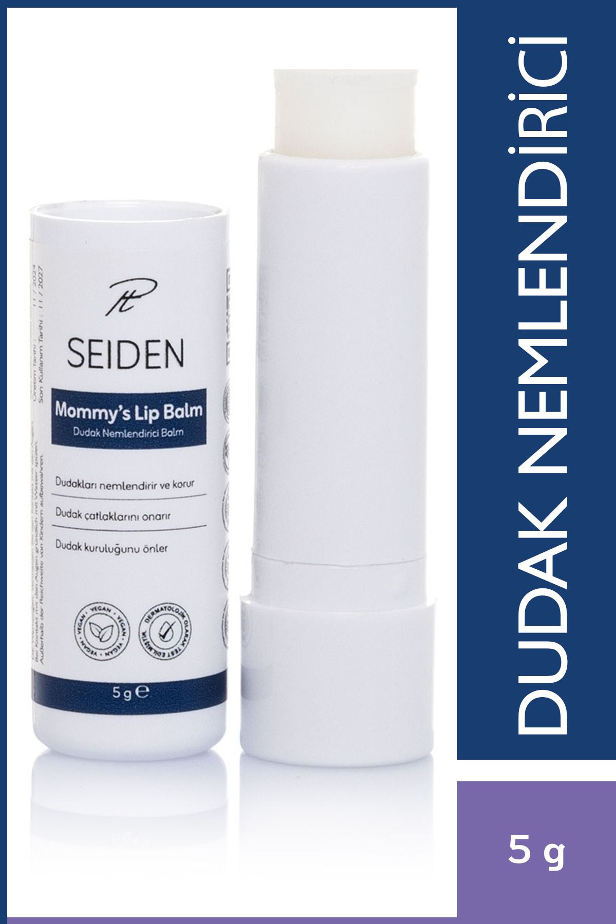 SEIDEN Dudak Nemlendirici | Besleyici, Nemlendirici | Kuruyan Ve Çatlayan Dudaklar Için Vegan Lip Balm 5 G