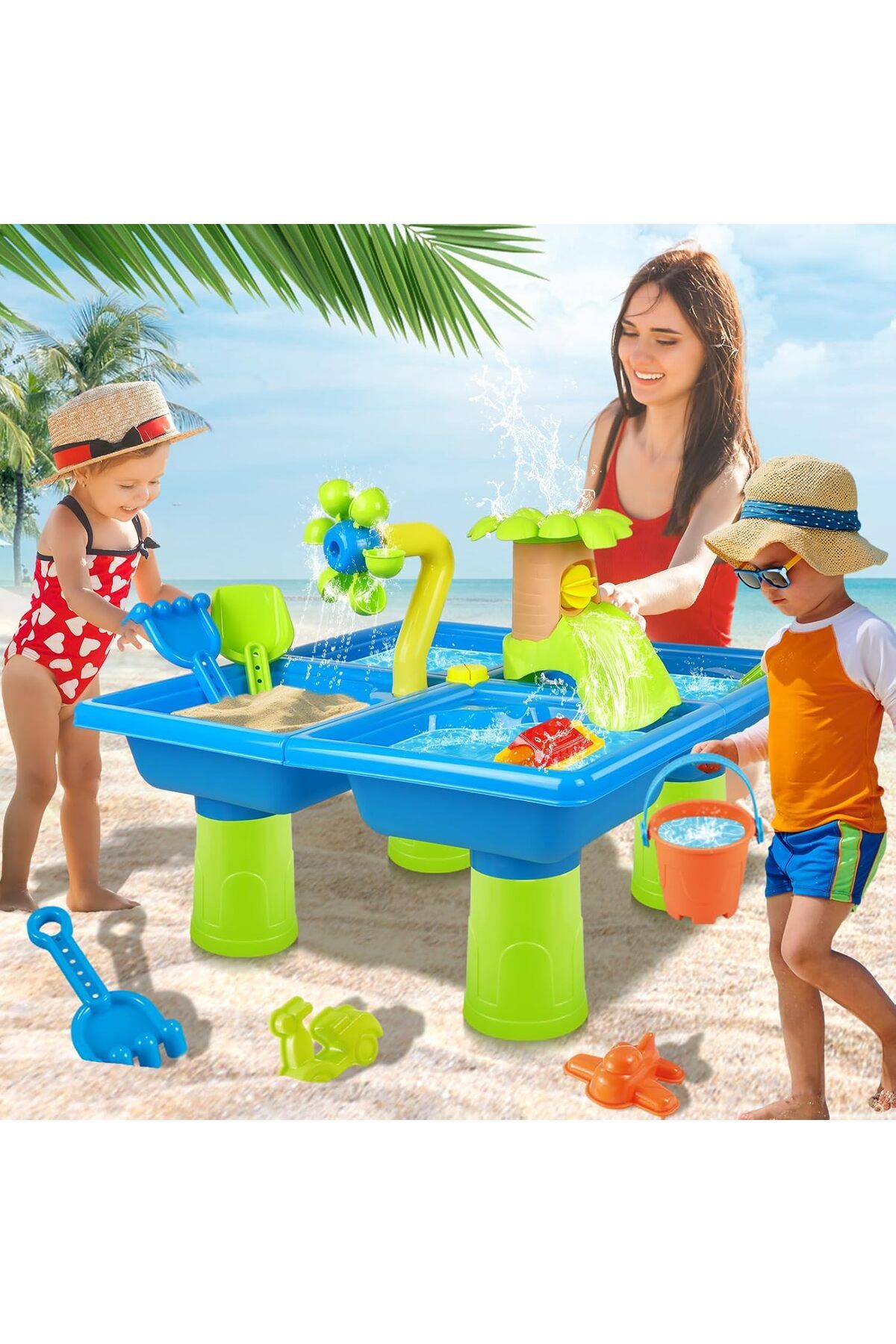 Yelajoy-24 Pc Set,4-in-1 Sand and Water Table Beach Play Activity Table for Toddlers,Hands-On Learning Toy 7