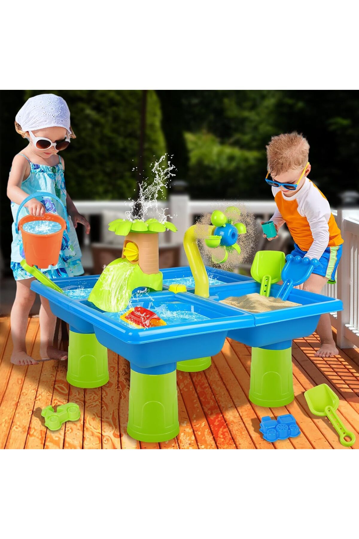 Yelajoy-24 Pc Set,4-in-1 Sand and Water Table Beach Play Activity Table for Toddlers,Hands-On Learning Toy 6