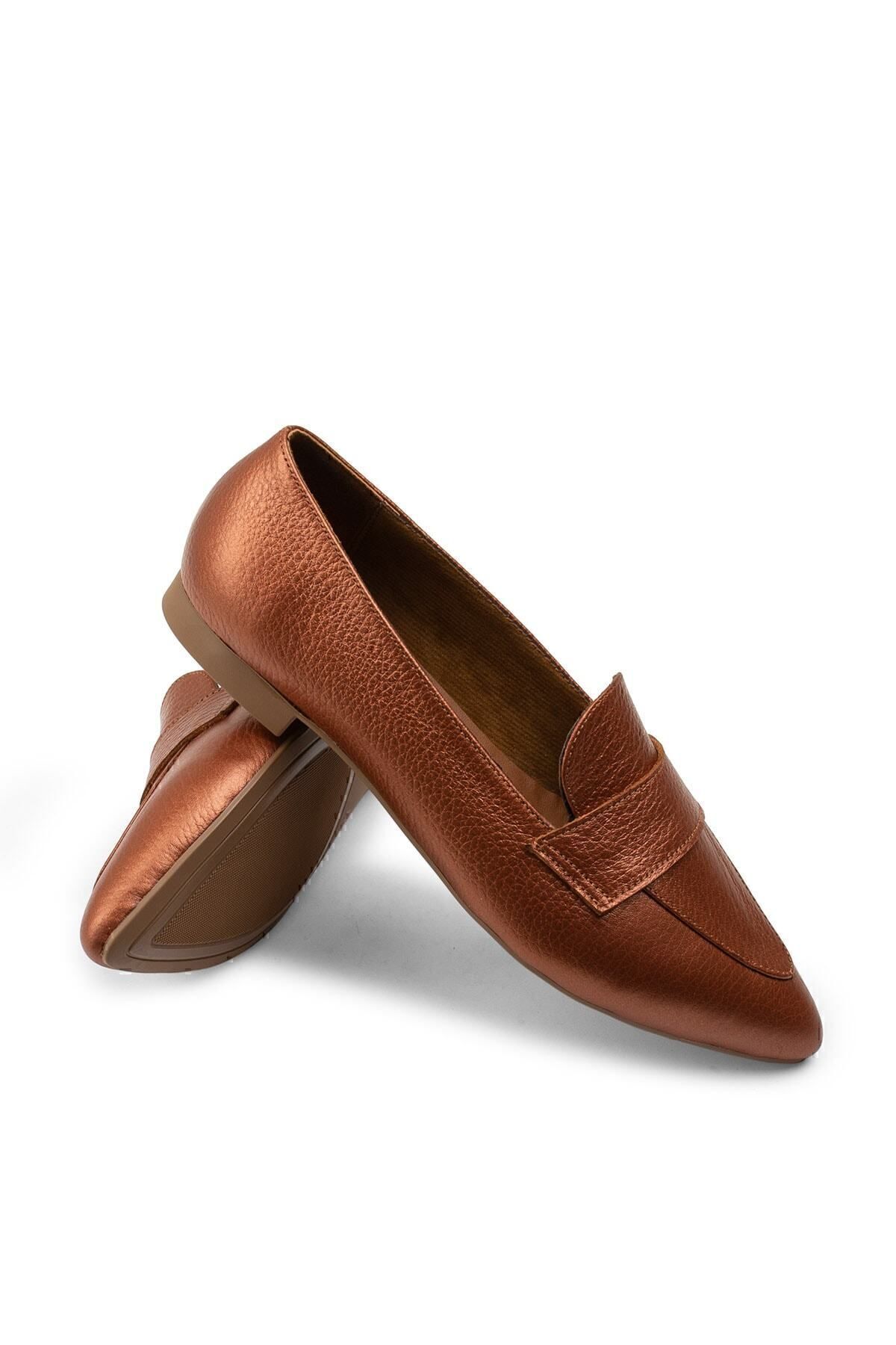 Deery-Genuine Leather Copper Color Women's Ballerinas 6