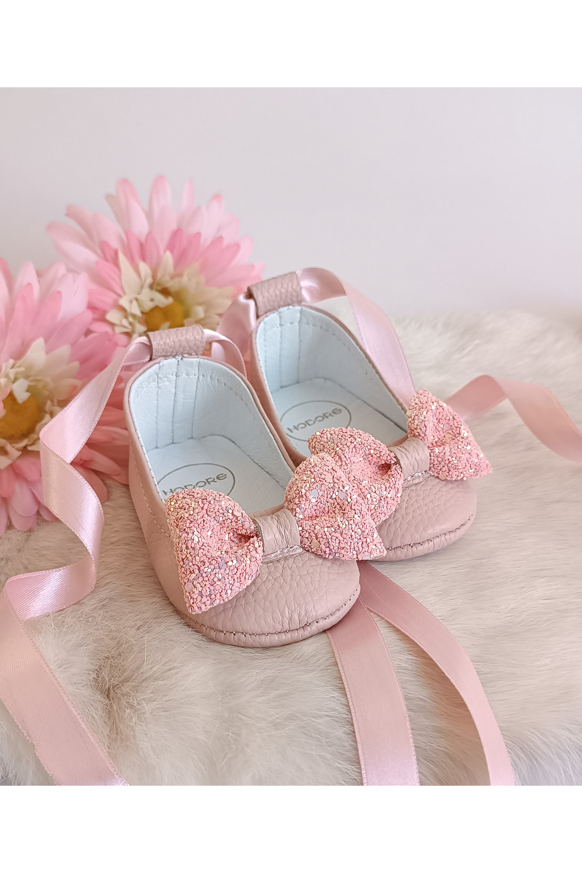 Hodore Perla Pudra Hakiki Deri Bebek Babet Ayakkabı