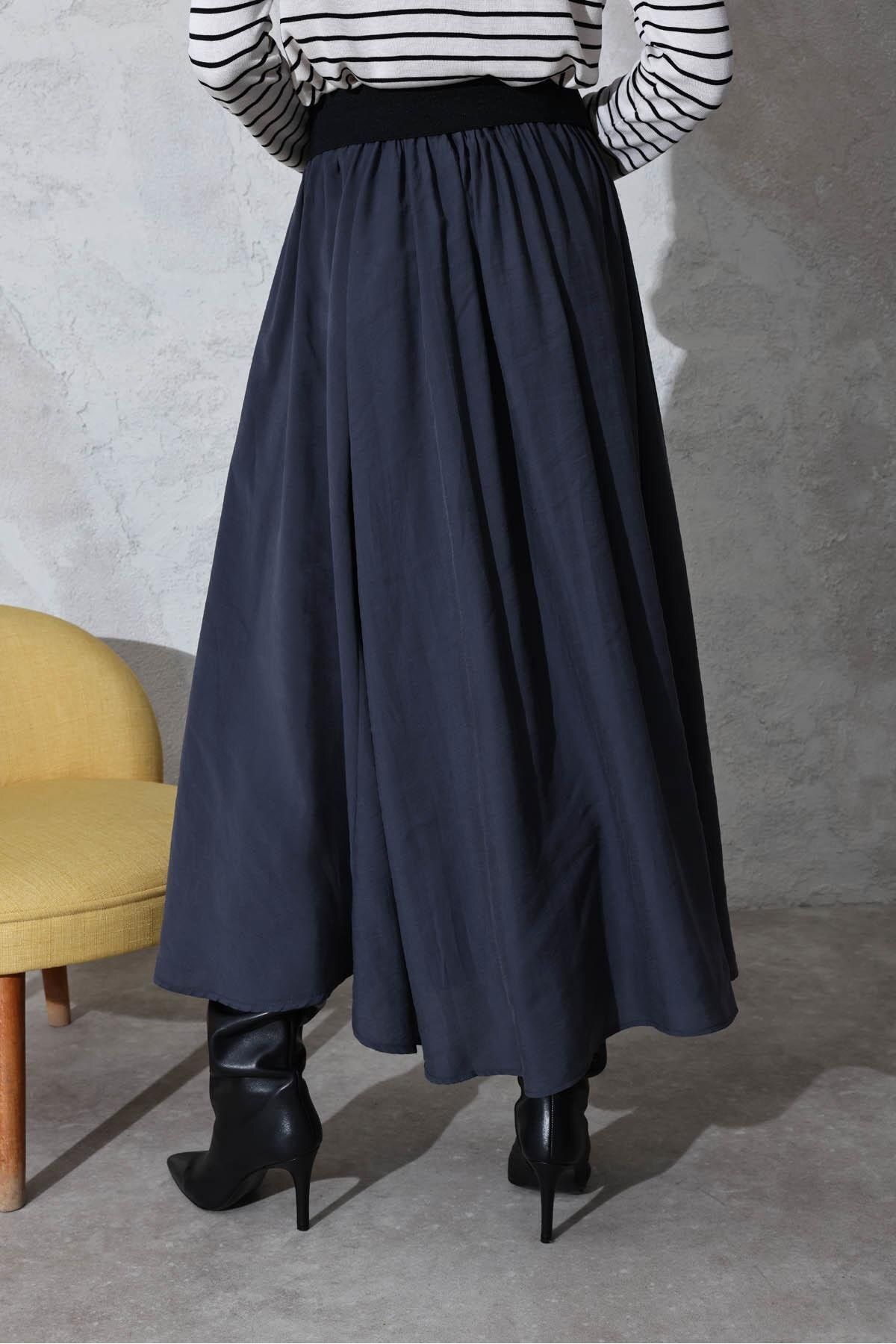 5in1Canpolat-Anthracite Elastic Waist Skirt 0298 6