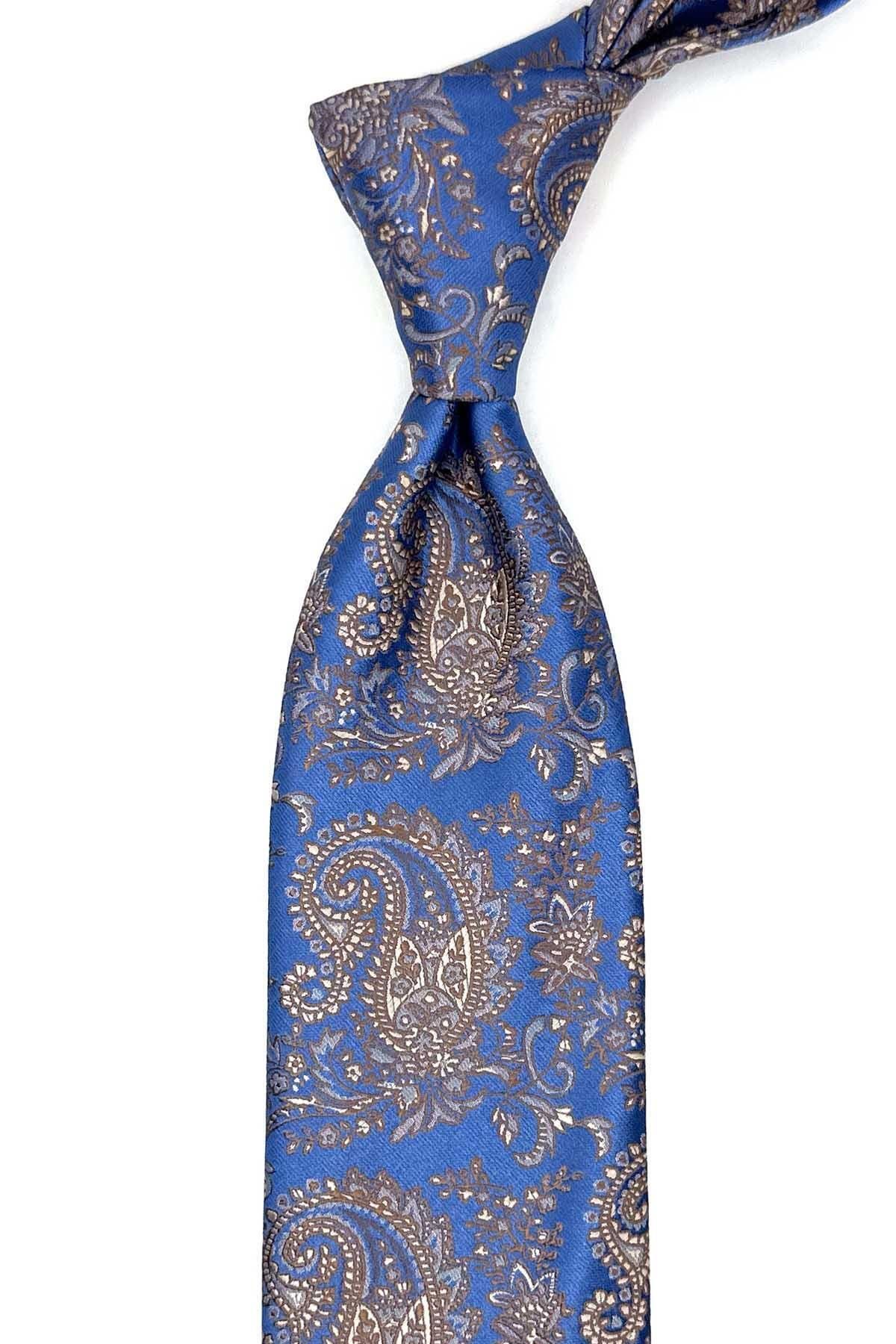 Kravatkolik-Classic Tie with Blue Paisley Pattern Handkerchief Kk13125 2