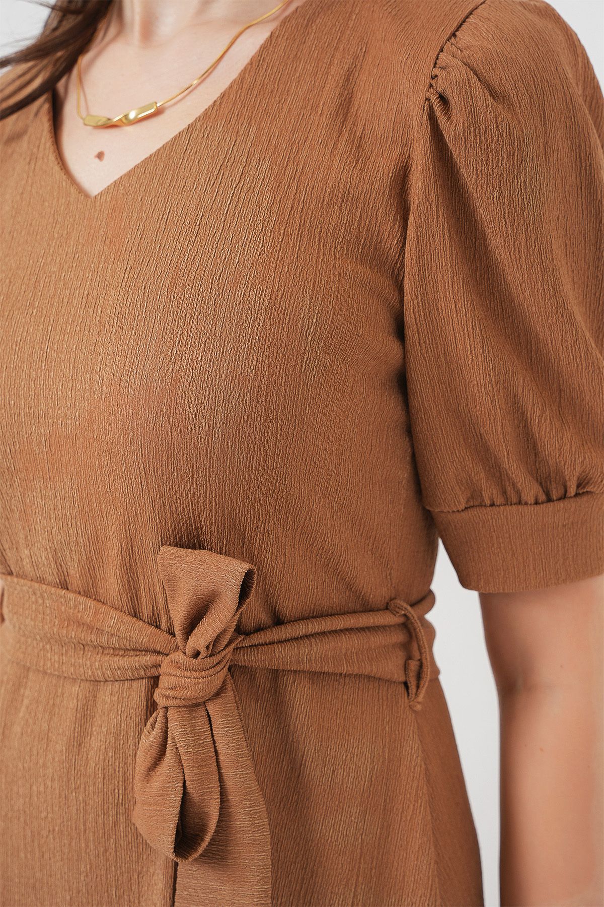 Bigdart-2370 Belted Knitted Dress - Biscuit 5